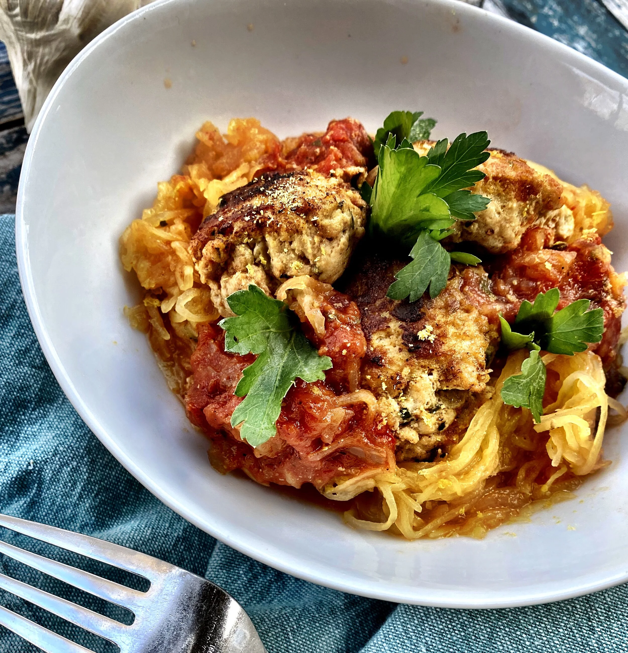 SPAGHETTI (SQUASH) AND (CHICKEN) MEATBALLS