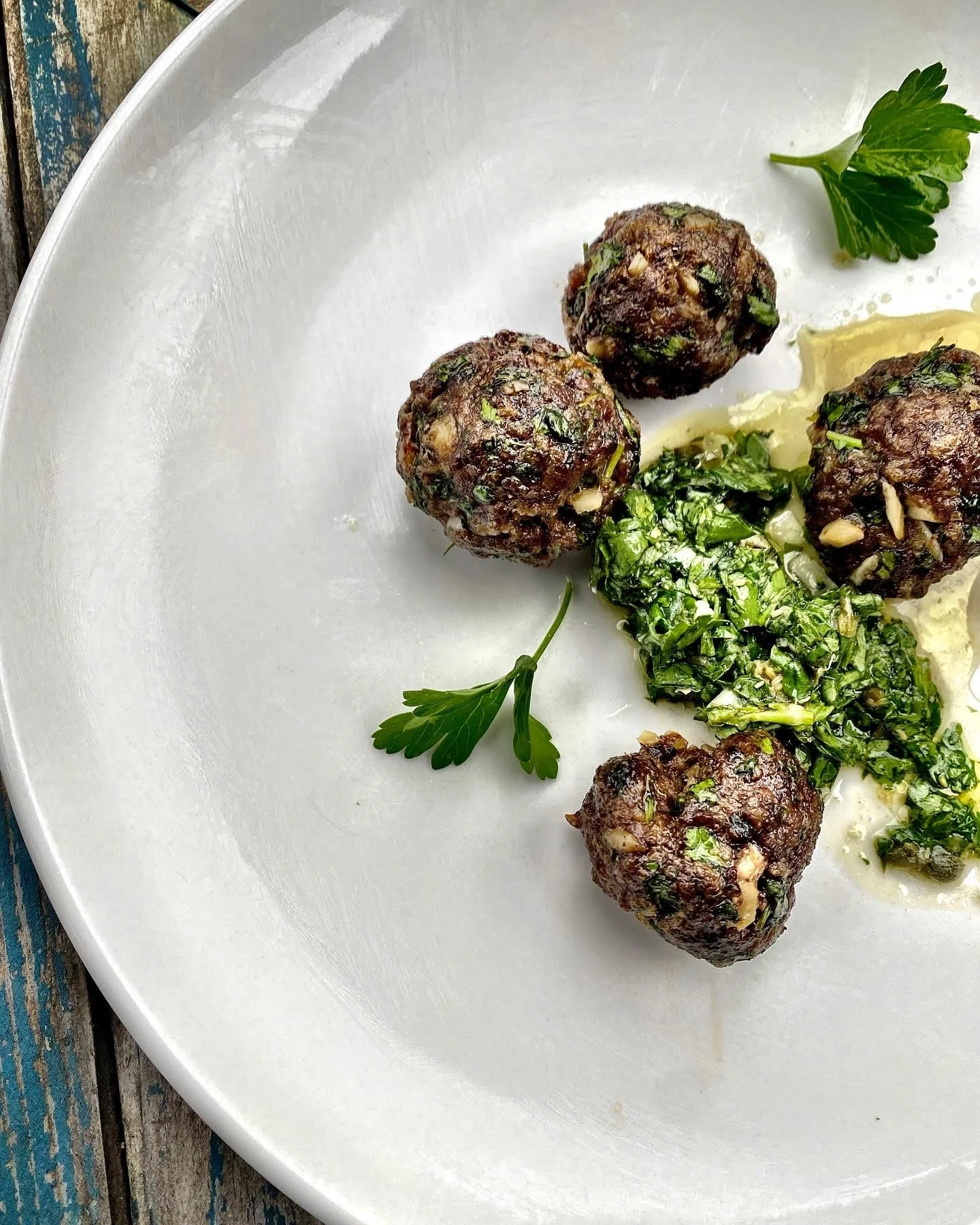 CRISPY MEATBALLS WITH HERBY SALSA VERDE