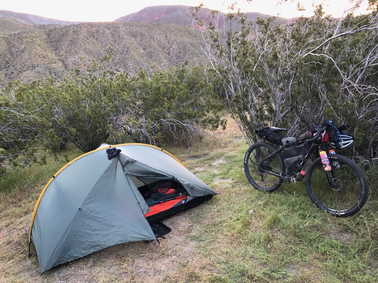 Tarp tent set up at Bailey’s Cabin