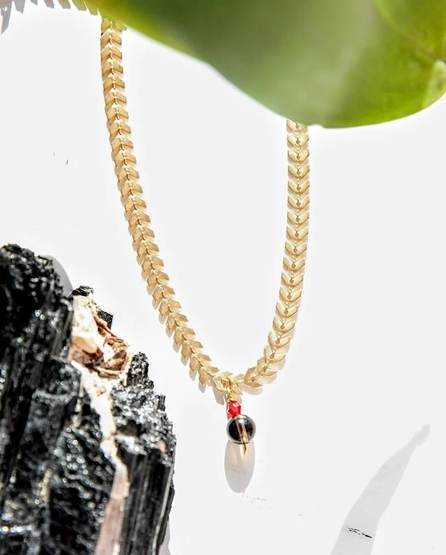 ✨ Another new piece from our Goddess collection ✨- listed to our website ! 
Smokey Quartz on gold plated brass ✨ 
Smokey Quartz it’s a grounding stone. I can help even the species individuals get their “land legs”. 🌝 and offers pro