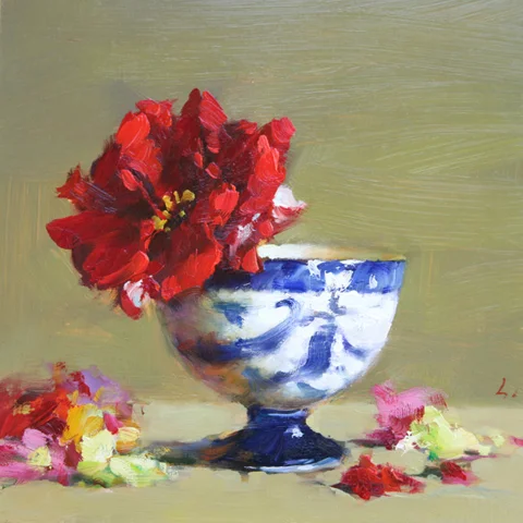 Rose in Blue Cup