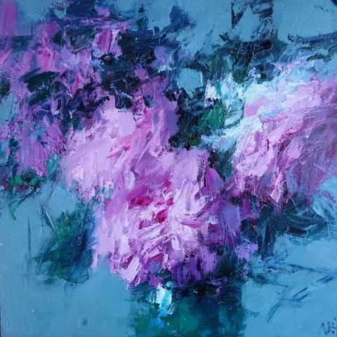 Roses in Green Glass Vase