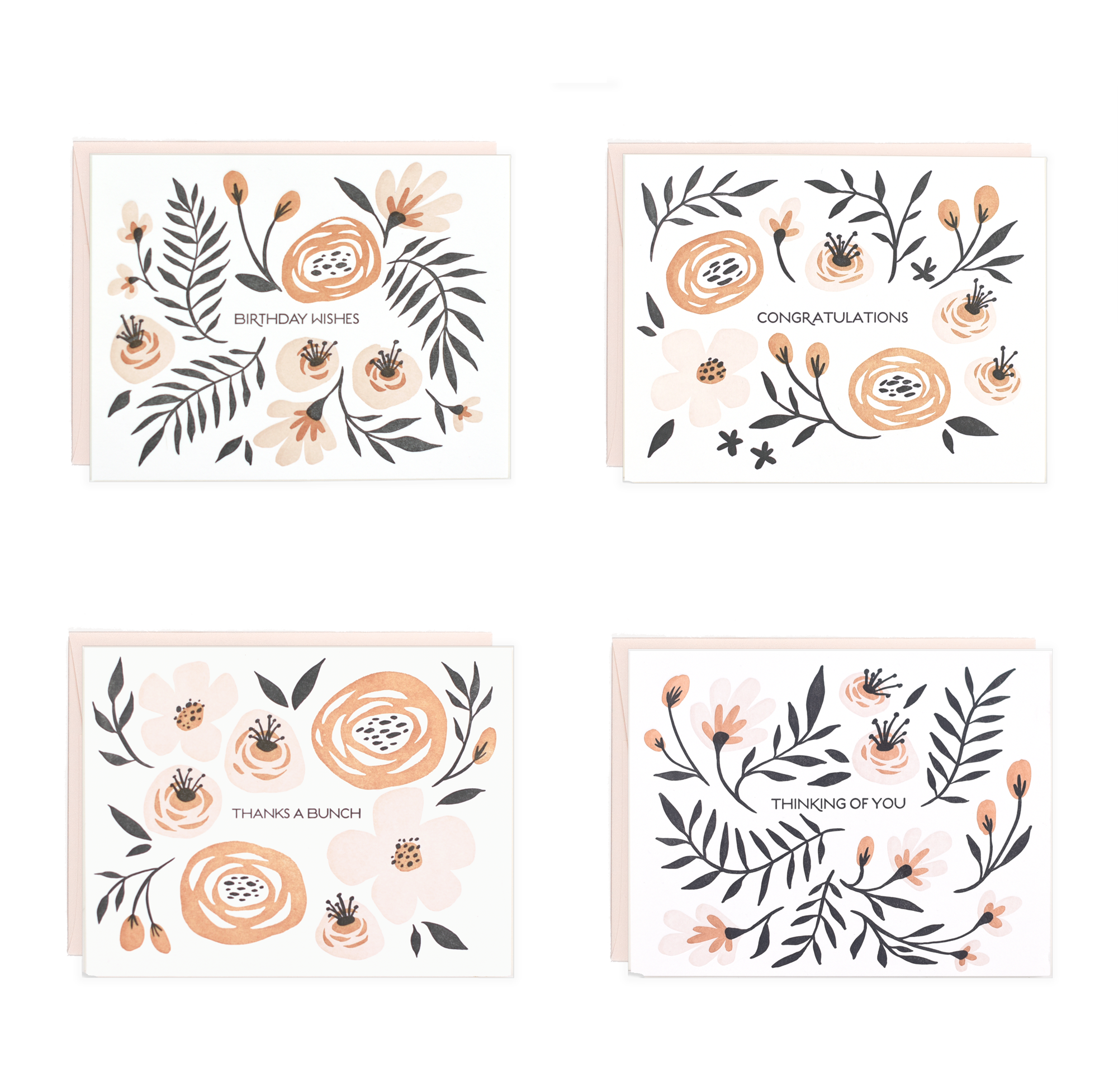 Folk Floral Assorted Card Set (Boxed Set of 4 Cards)