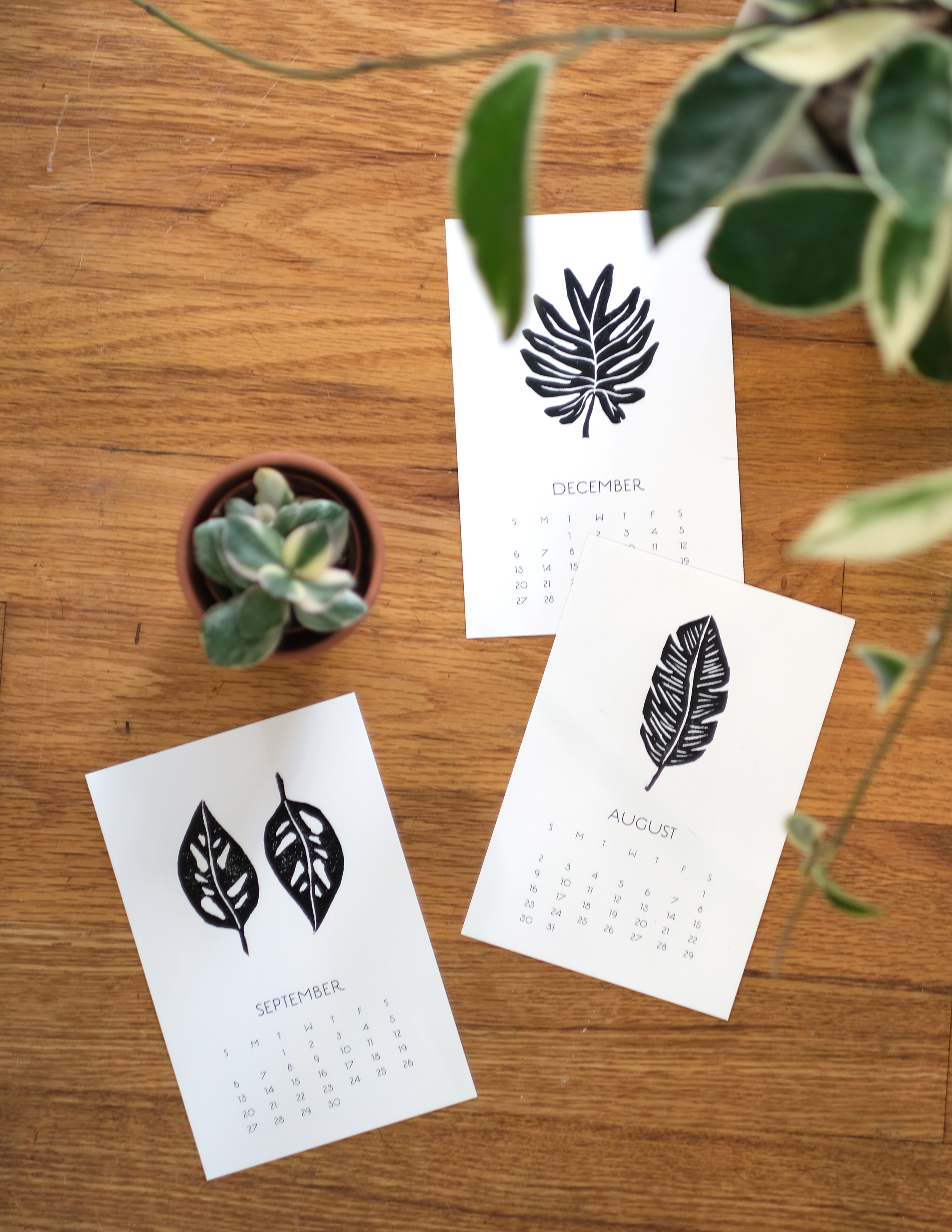 Block Print Leaves Calendar