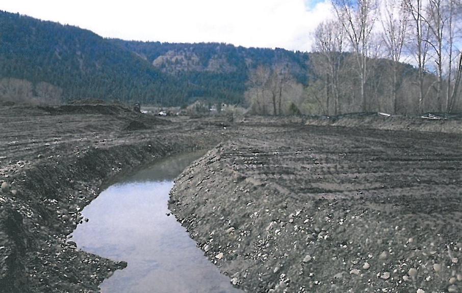 Floodplain and side channel construction at the Wallowa-Baker Habitat Restoration Project, April 20, 2017.