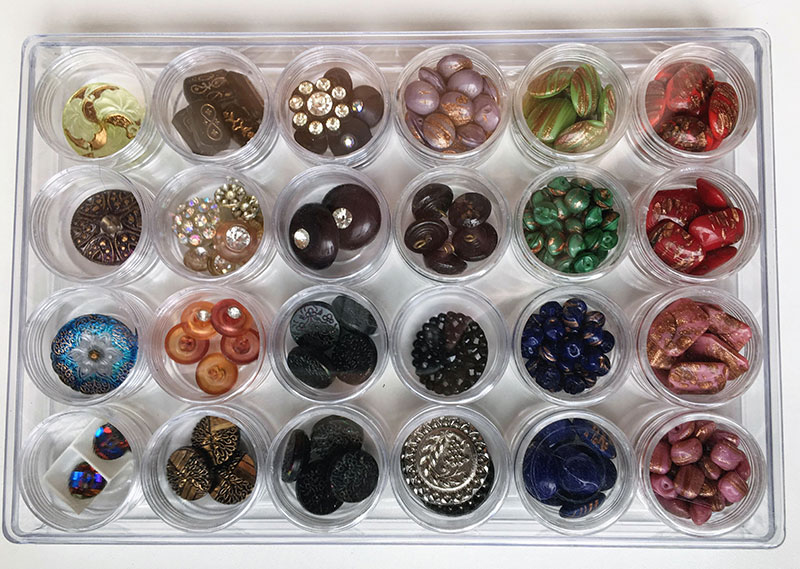craft room organization; storing rhinestones, pearls, and stickers