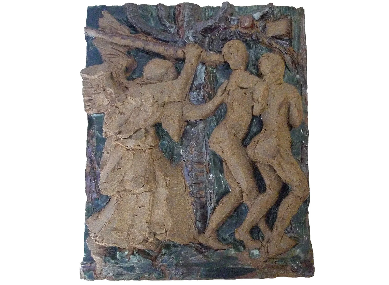 Flight from Paradise, 2014. Glazed stoneware ceramic, 14" x 12" x 3"
