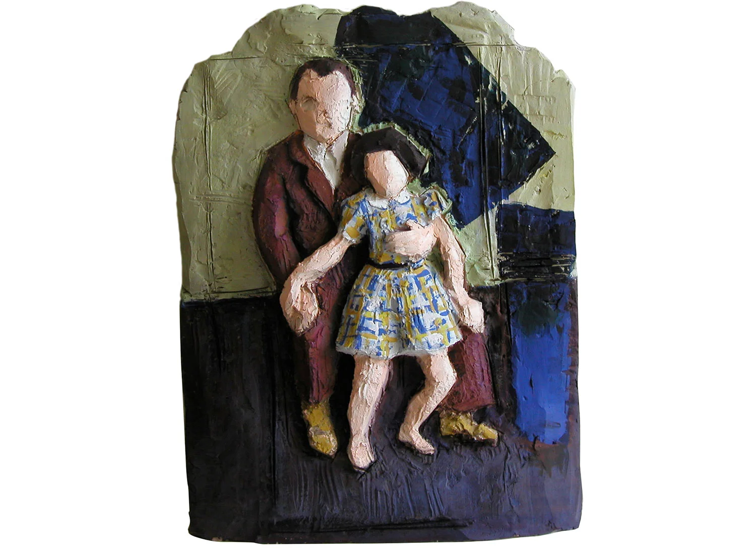 Bob and Issy (after Balthus), 2009. Oil on terracotta, 12" x 19" x 2"