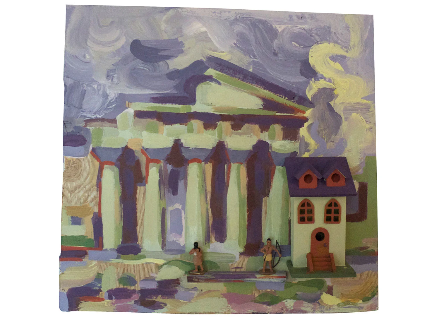Bed & Breakfast @ the Temple of Athena, 2015. Pittsburgh Paint on Wood, Molding and Fabric, 22" x 21"