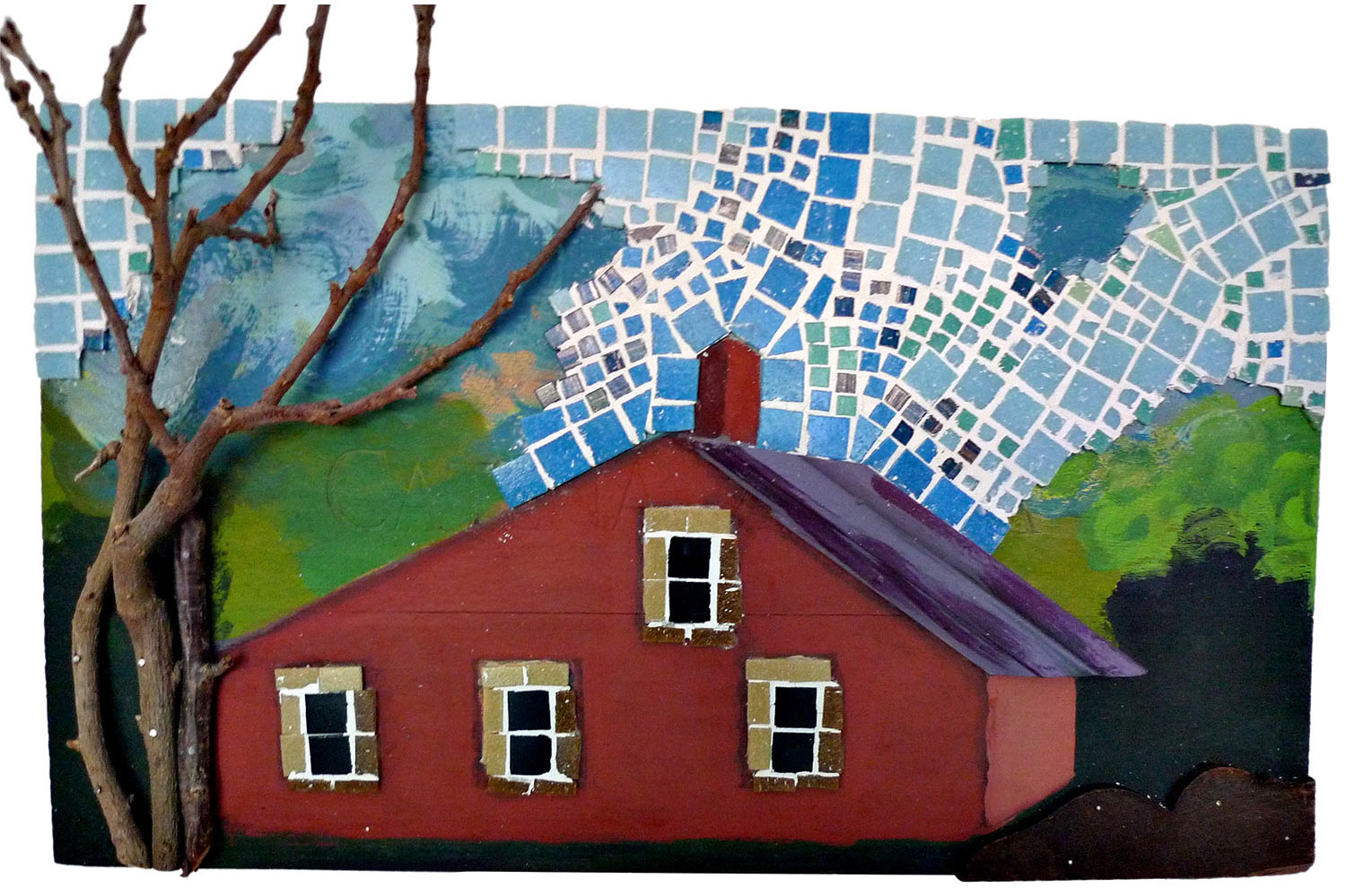 Prescott Farm, 2016. Mosaic, wood and paint, 23.5" x 13.5"