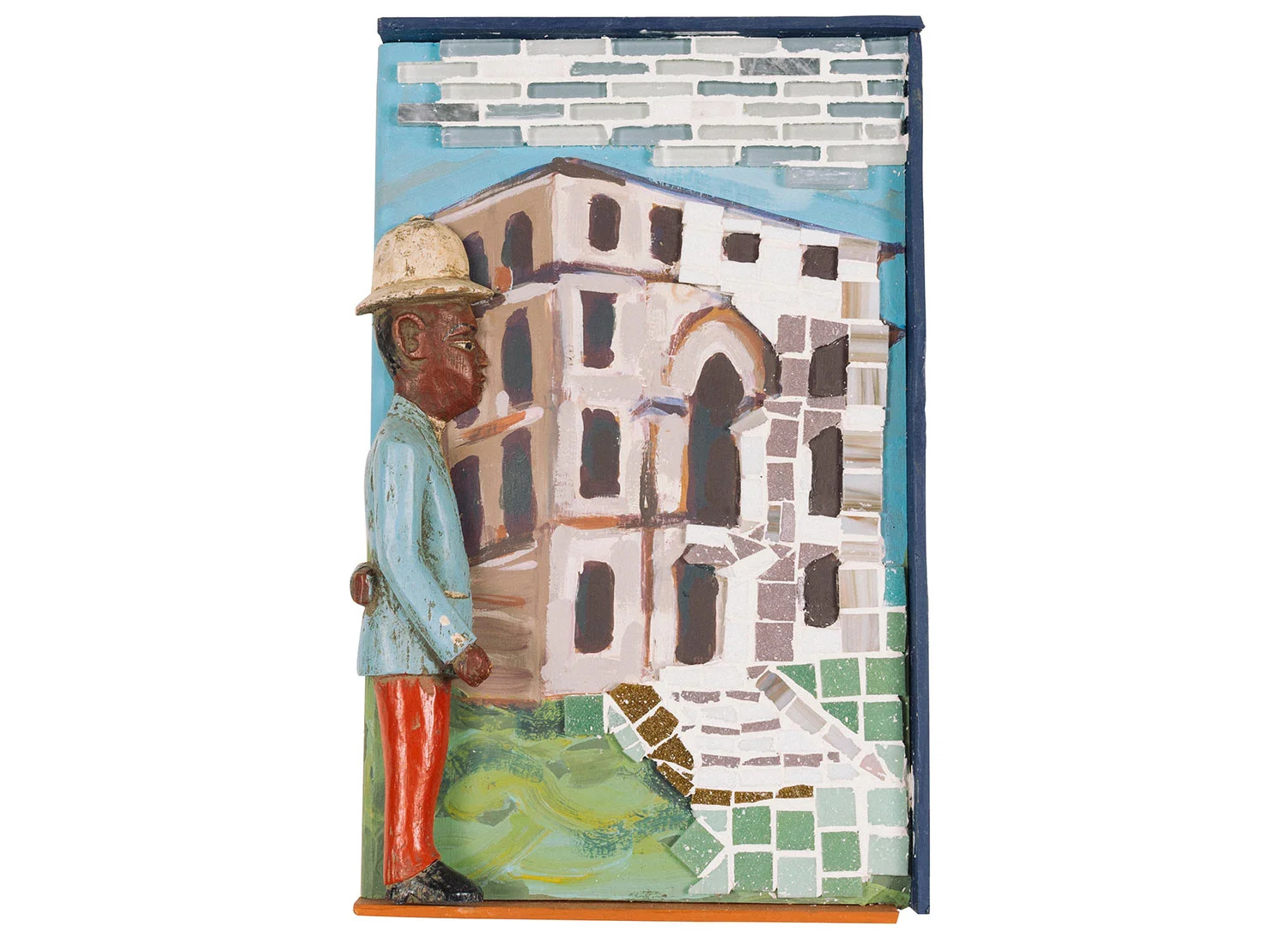Renting at the Italianate Villa, 2016. Mosaic, paint and Colon figure, 11" x 17.5"