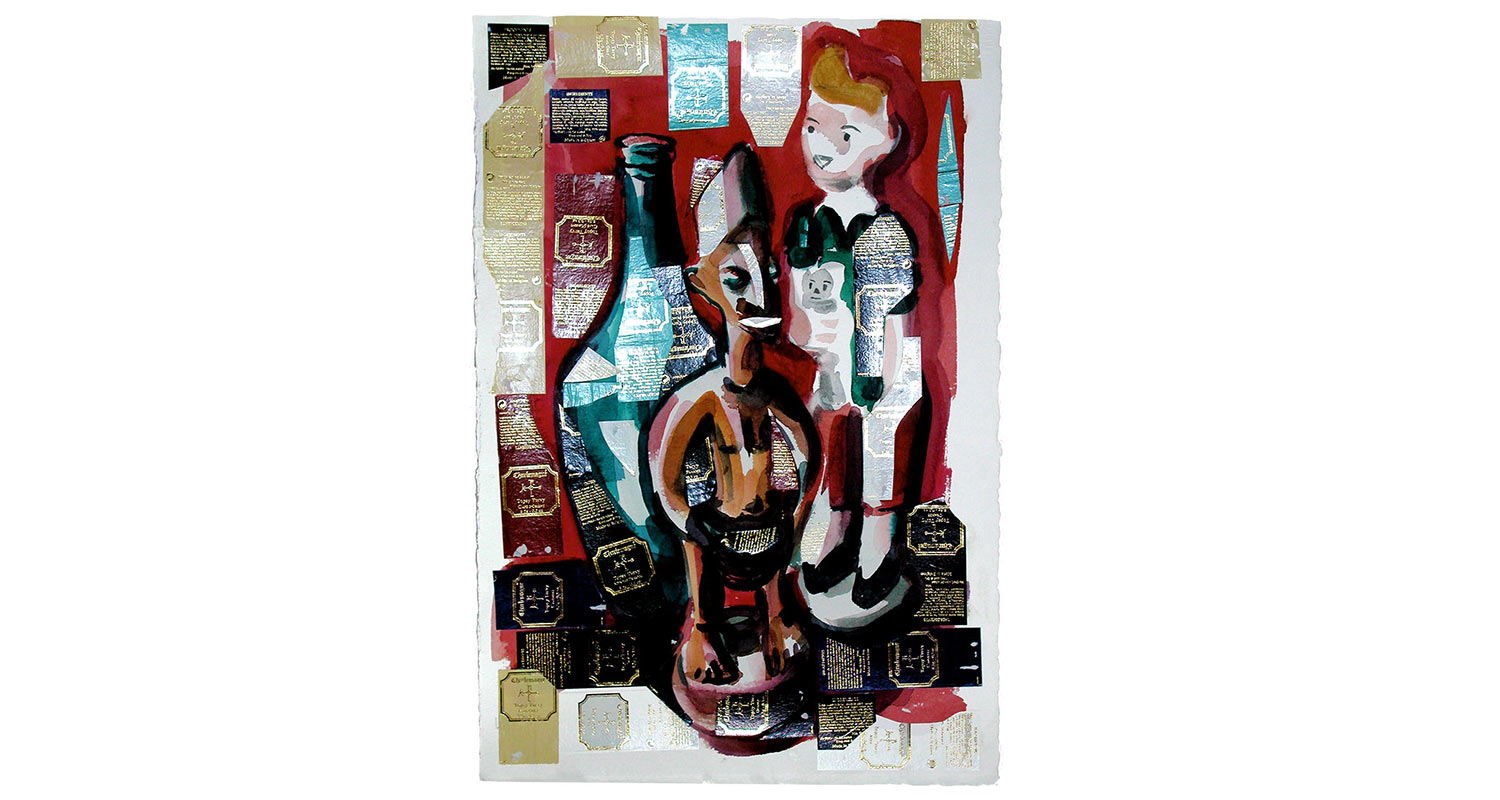 Belgian Chocolate, 2005. Watercolor and collage, 15" x 22"