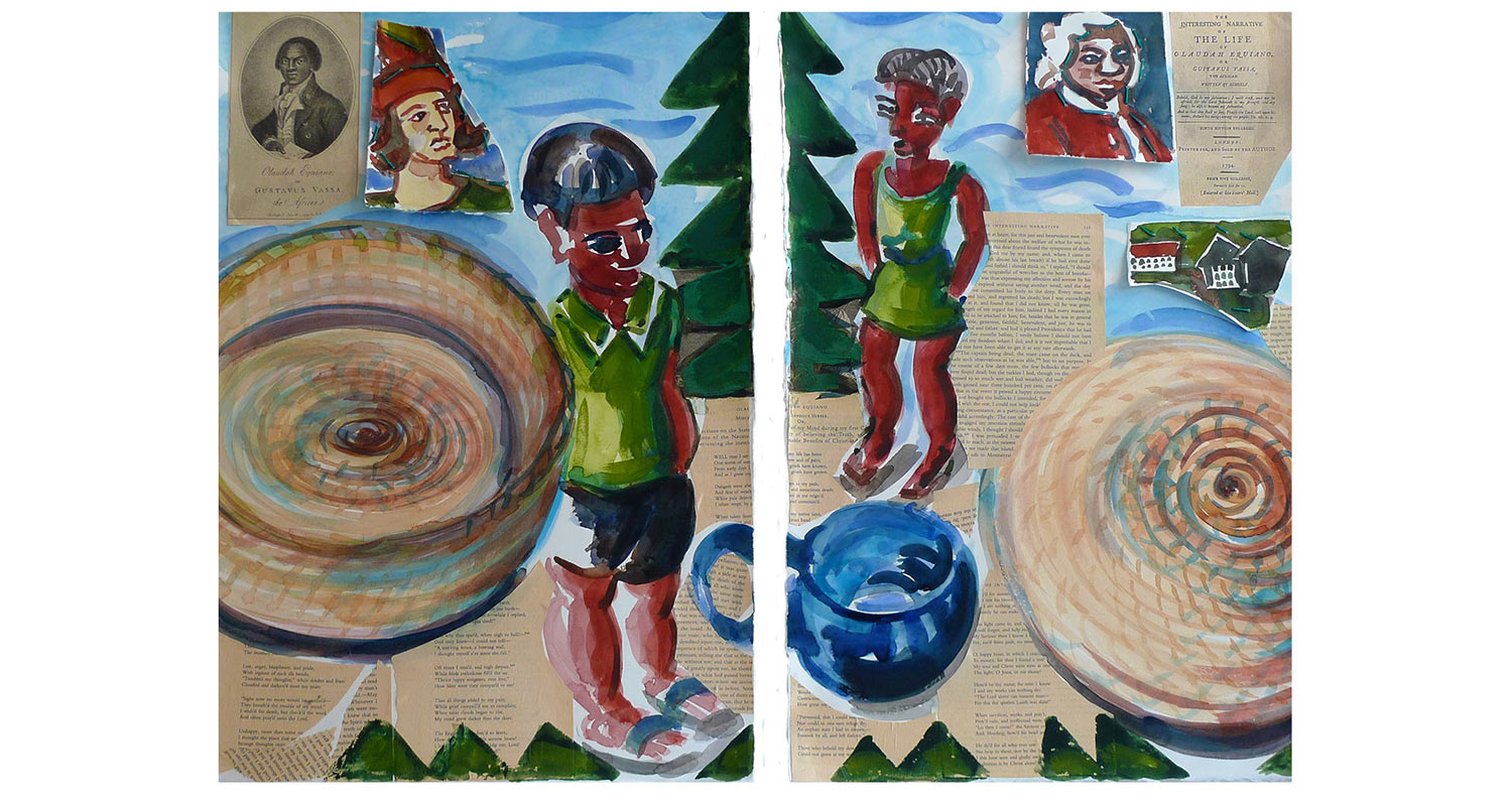 Sweetgrass Baskets & Other Narratives, 2009. Watercolor and collage, 30" x 22"