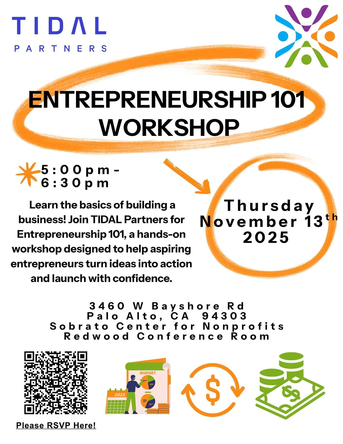 Learn the basics of building a business! 💡
Join us as our Tidal Partners host Entrepreneurship 101 &mdash; a hands-on workshop designed to help aspiring entrepreneurs turn ideas into action and launch with confidence.

📅 Thursday, November 13th
🕔 