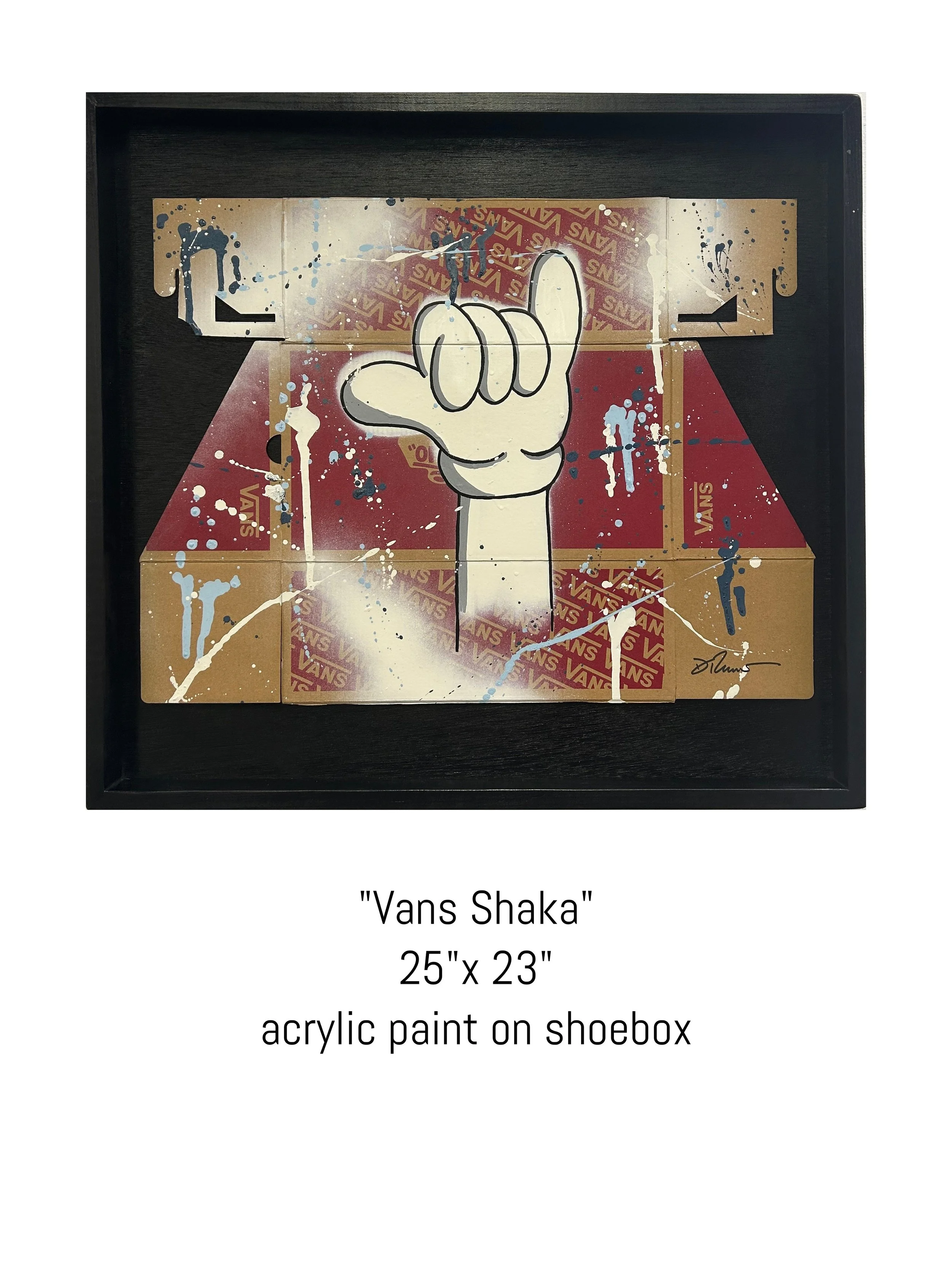 Colorful acrylic and spray paint pop art mixed media piece titled Vans Shaka by David Ruggeri