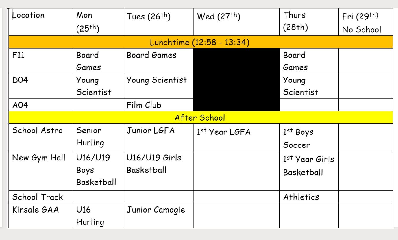 This Weeks Event Calendar 25/09/23