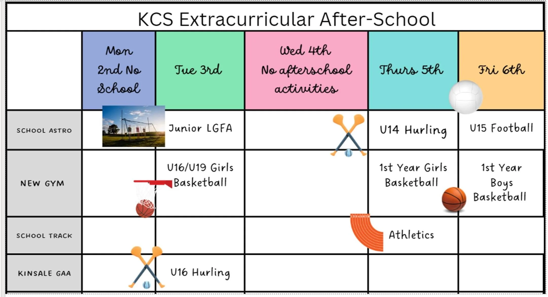 This Weeks Extra-Curricular Activities Calendar 