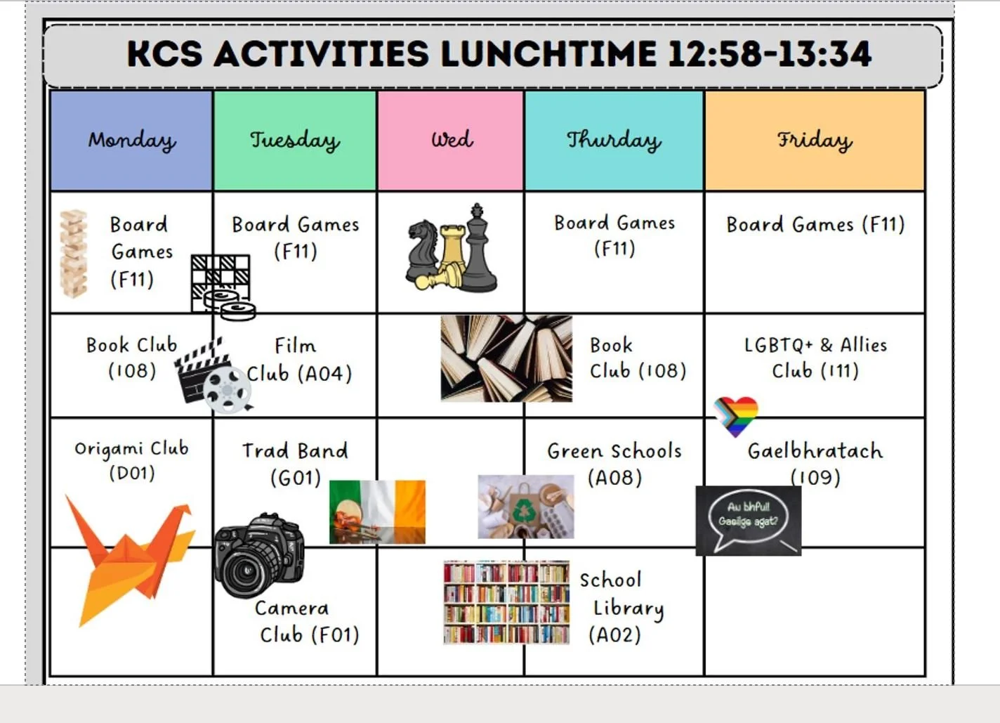 THIS WEEKS EXTRA-CURRICULAR ACTIVITIES CALENDAR 