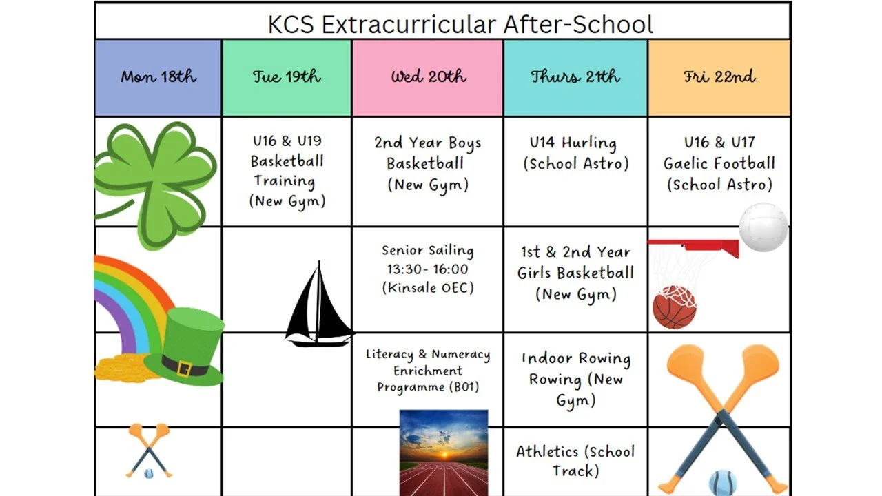 KCS Lunch Activities and Extra-Curricular Calendar for this week: March 19th -22nd