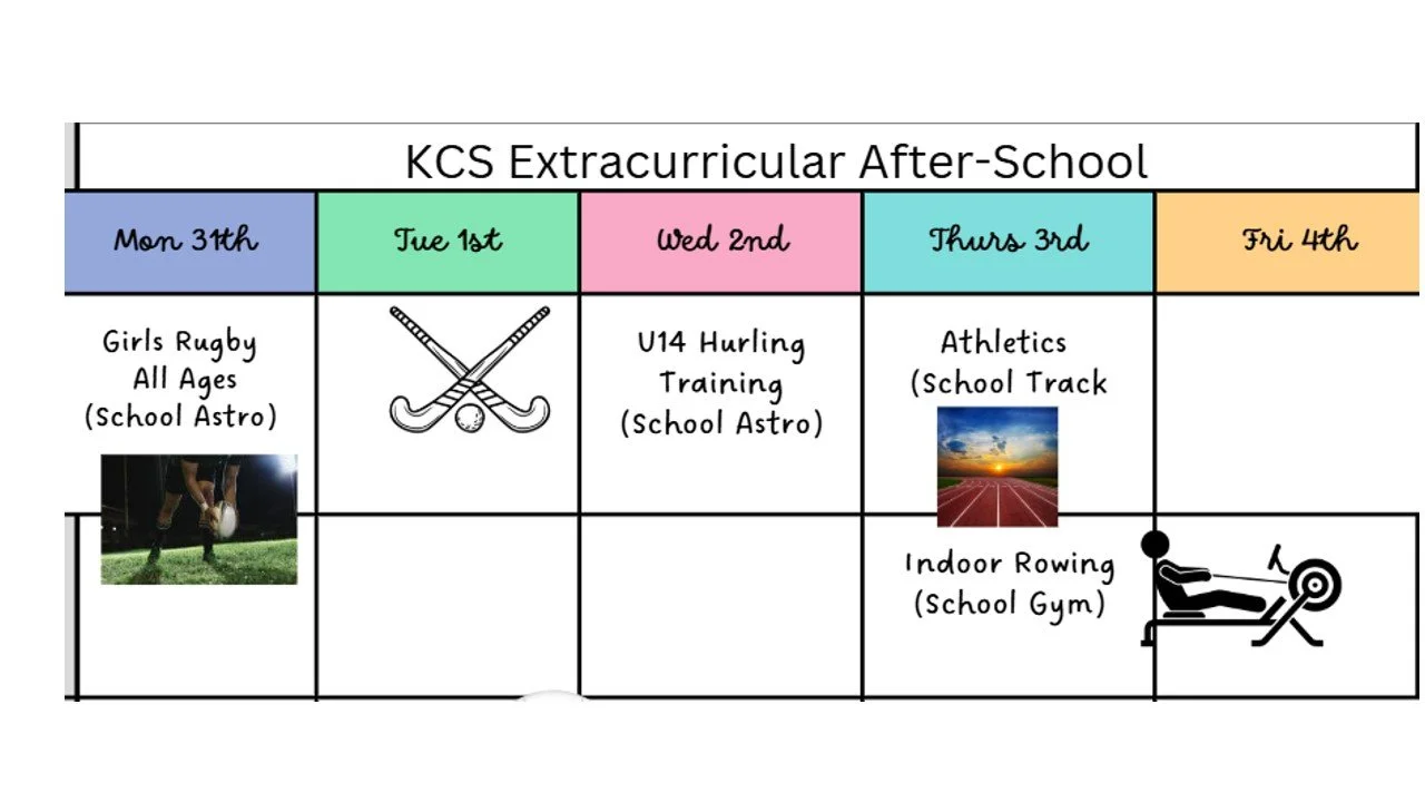 KCS Lunch Activities and Extra-Curricular Calendar for this week: March 31st – April 4th.