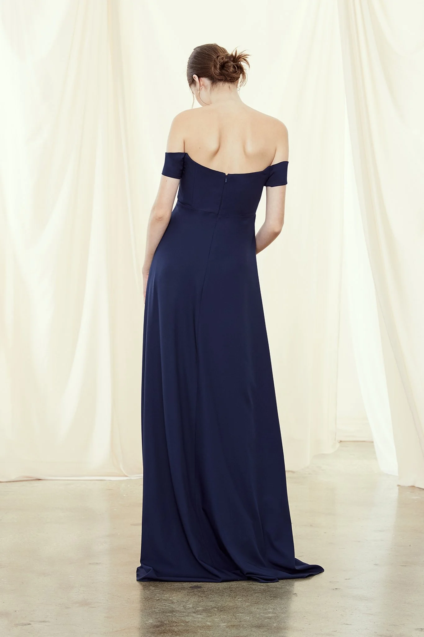Autumn cold shoulder maternity style by Amsale Bridesmaids back view