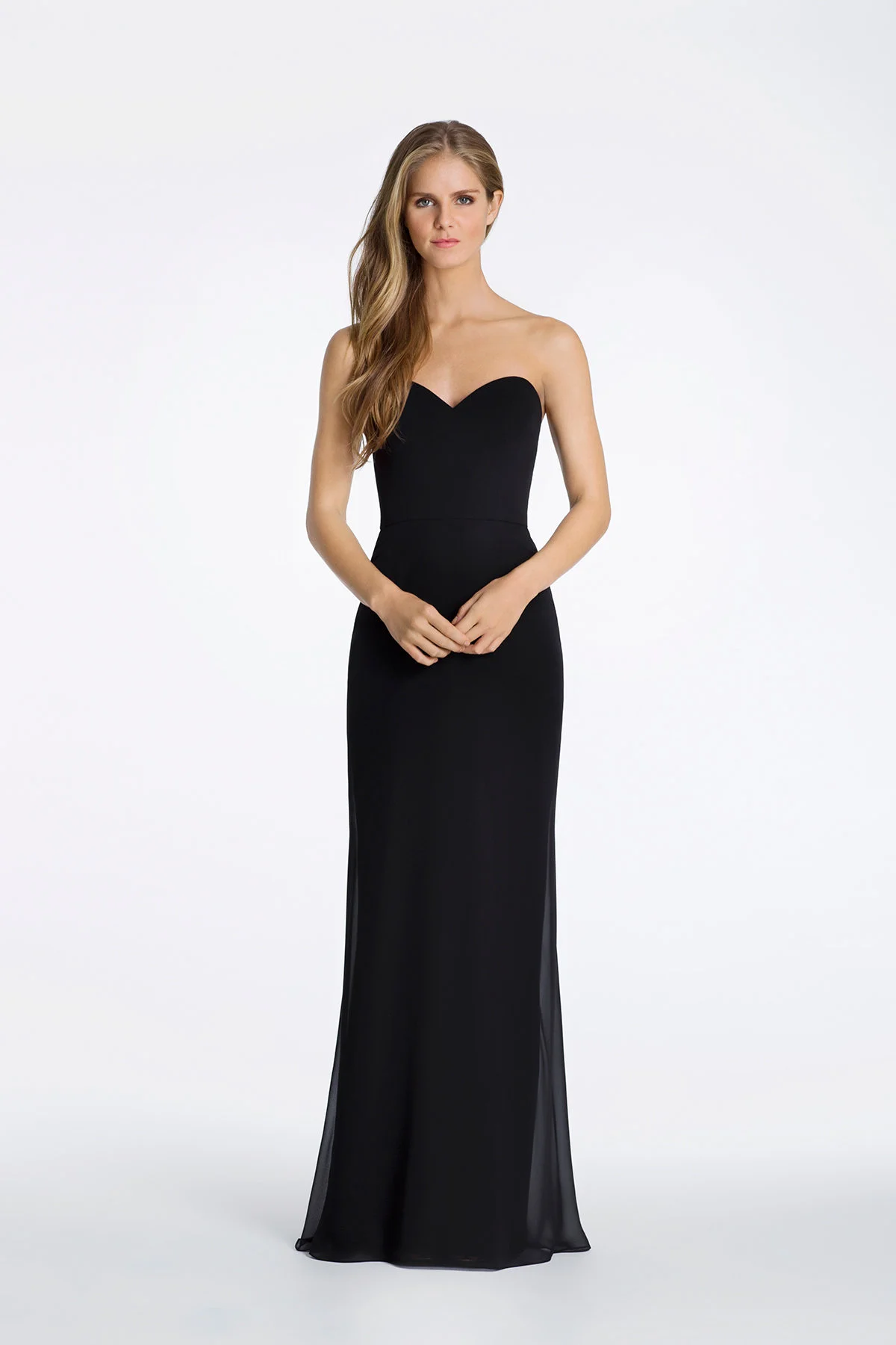 Simple a line gown with sweetheart neckline by Hayley Paige Occasions style 5621