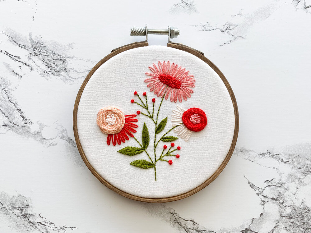 Poppy Flower Hand Embroidery Pattern Design