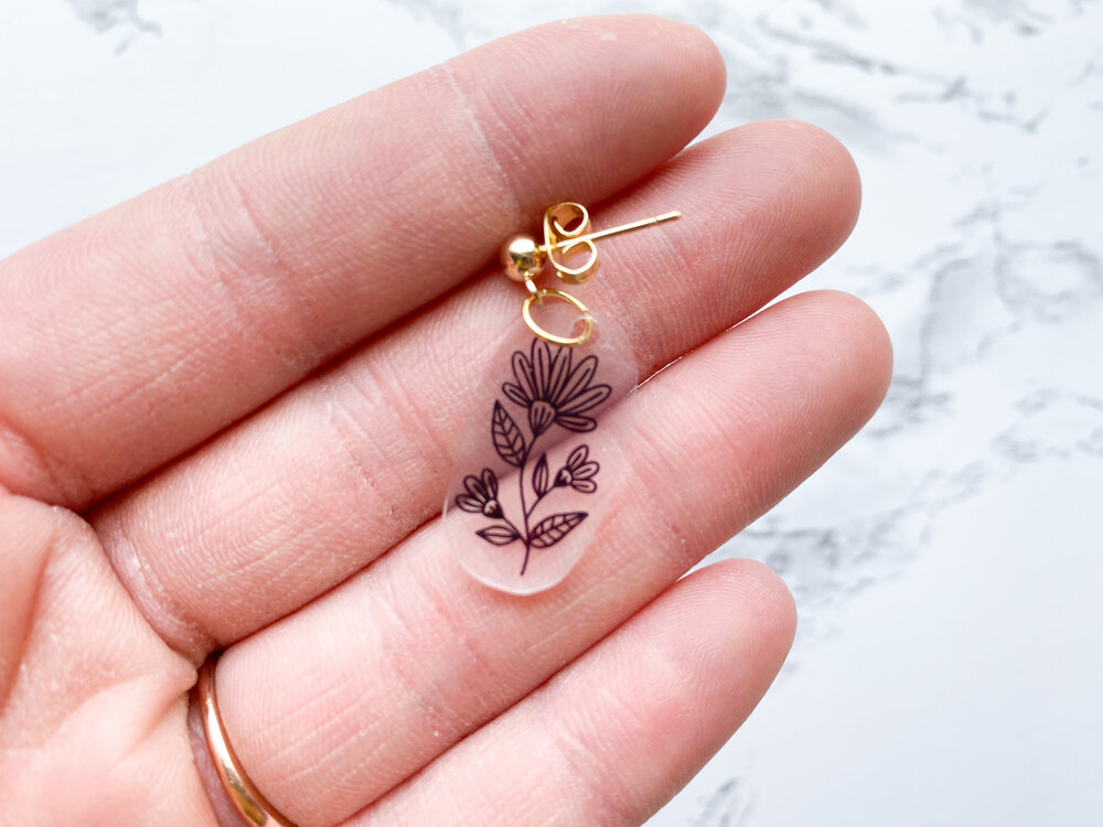 Folksy Florals Clear Earrings - Made to Order — On the Mark Designs