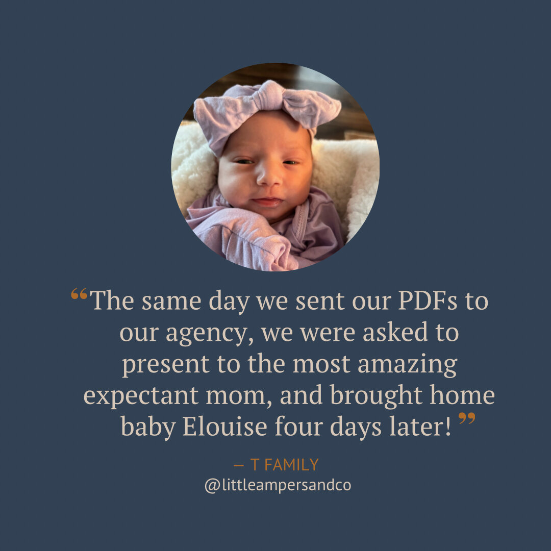 Don't skip this caption! The &quot;T&quot; family's adoption support group had some incredibly kind words about their profile. ⁠
⁠
&quot;The day we sent the PDFs to our agency, they asked us to present on a case, and we were chosen by the most amazin