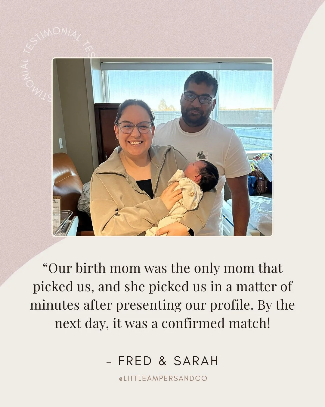 We designed Sarah &amp; Fred's profile in 2024, and we just got the BEST update from them! 👇🏼

"My husband and I used Little Ampersand Co. for our Adoption Profile Book back in January 2024. I'm so happy to say that we matched with a birth mom