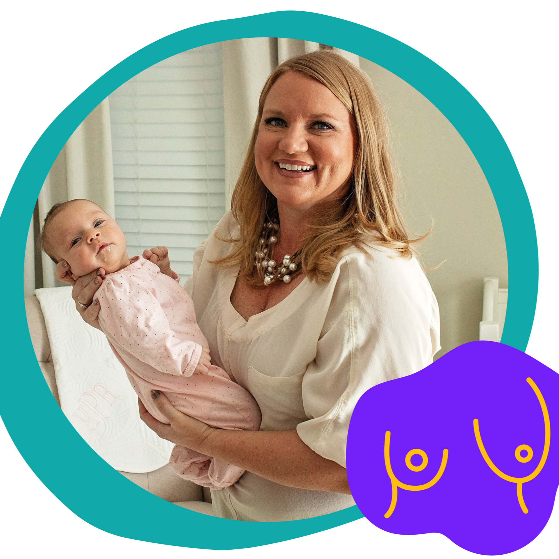A woman smiling and holding a baby girl in a nursery room.