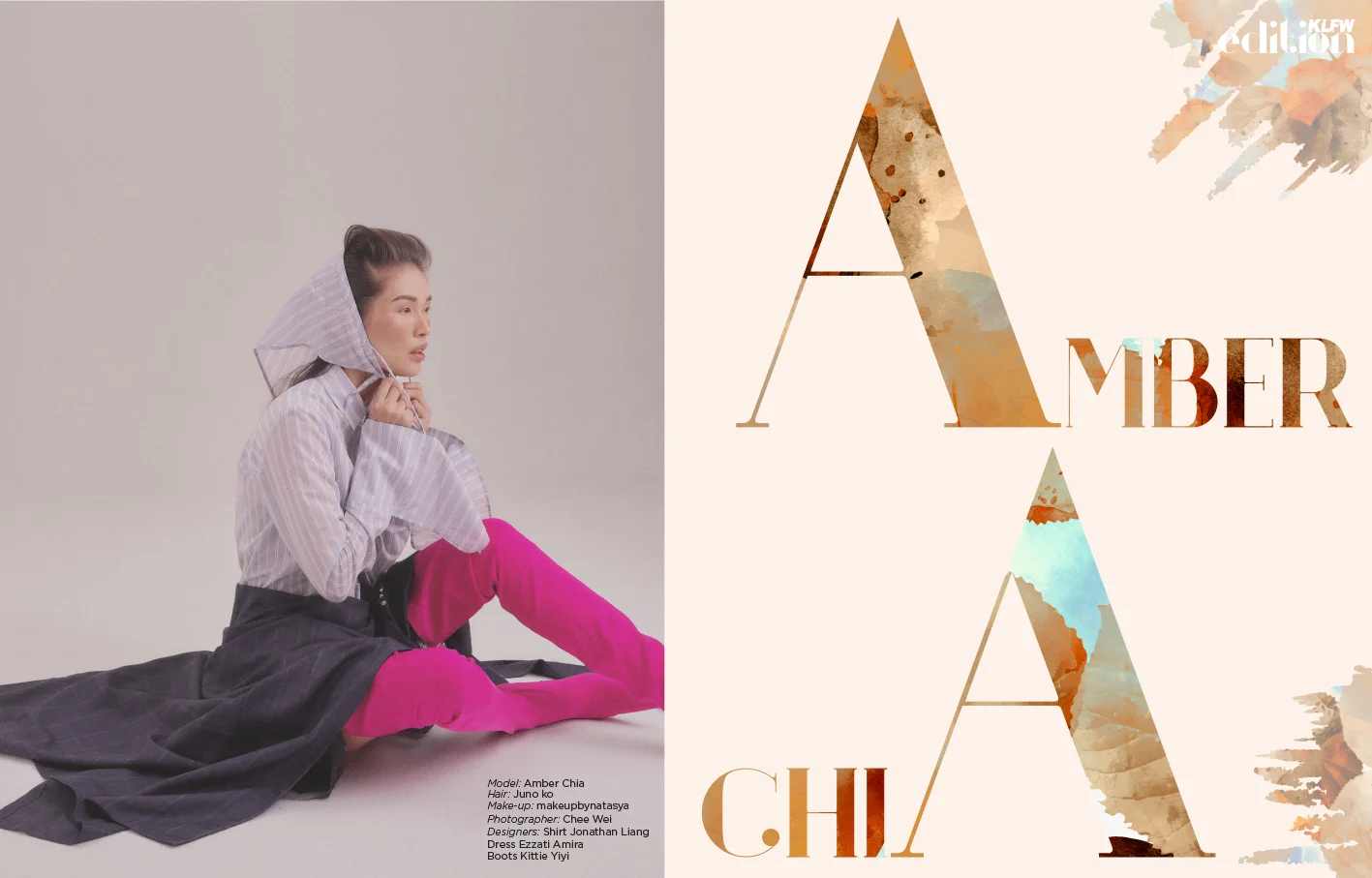 Model: Amber Chia Hair: Juno ko , Make-up: makeupbynatasya , Photographer: Chee Wei , Designers: Shirt Jonathan Liang ,Dress Ezzati Amira , Boots Kittie Yiyi