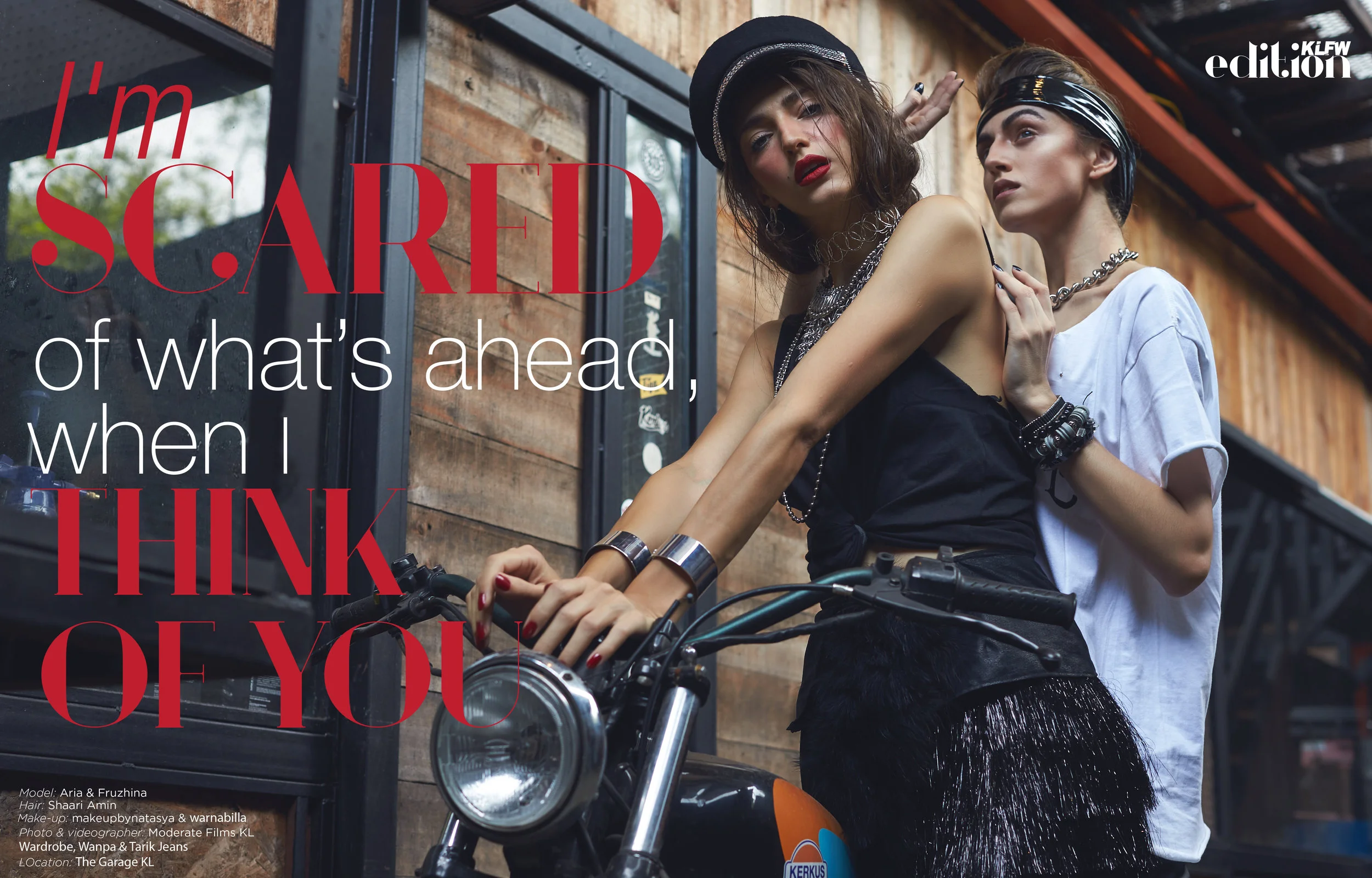Models: Aria & Fruzh i , Hair: shaari_amin , Makeup: makeupbynatasya & warnabilla , Stylist: nazlivingastyle , Wardrobe , Wanpa & Tarik Jeans , Photo & Videographer: Moderate Films KL , Location: The Garage KL