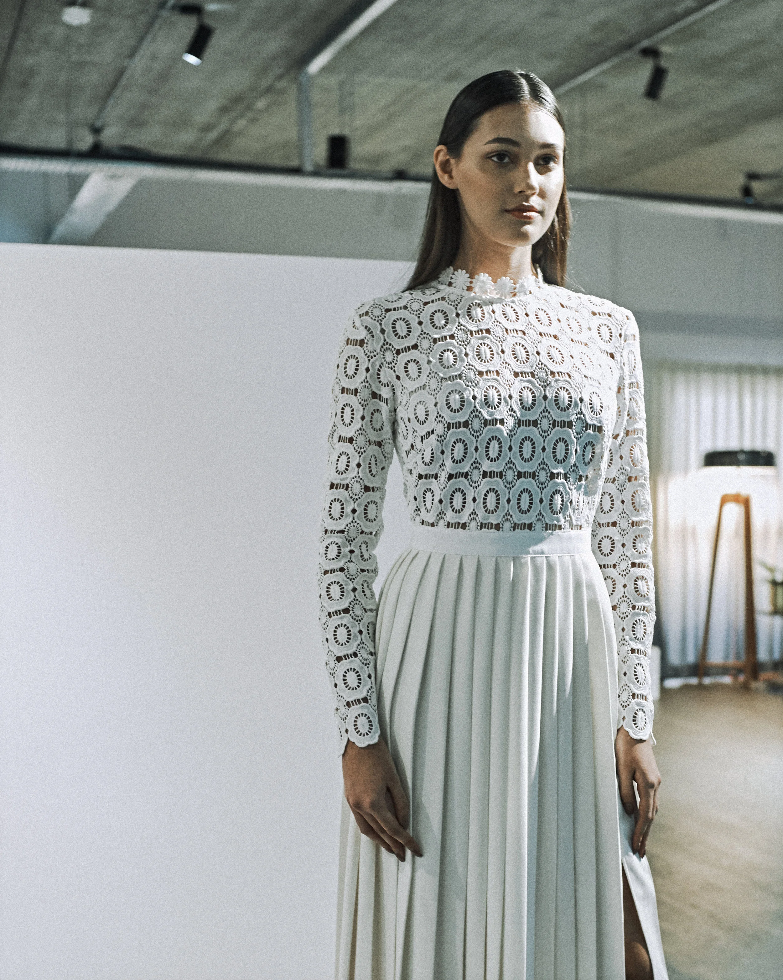 Model wearing label Self-Portrait