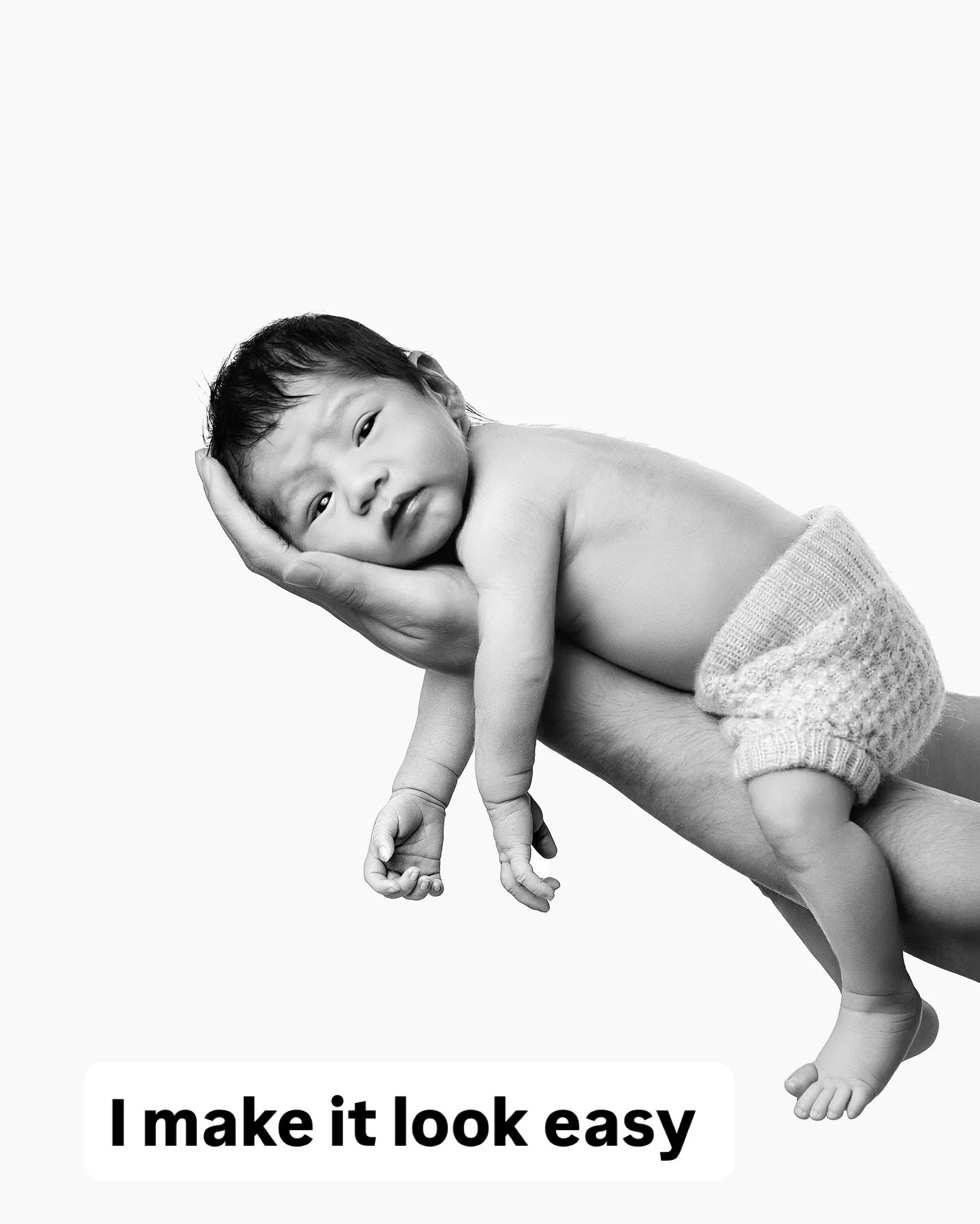 This pose is very popular among parents, but it&rsquo;s one of the hardest to achieve! Baby is awake and can move so quickly, and that eye contact happens in just a split second 👀. You&rsquo;ll also need a second parent as a spotter for safety, and 