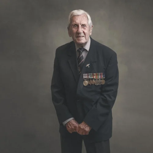 Portrait of Sqn Ldr Allan Scott DFM, Second World War veteran