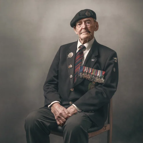 Portrait of Major Edwin (Ted) Hunt, Second World War veteran, by Glyn Dewis