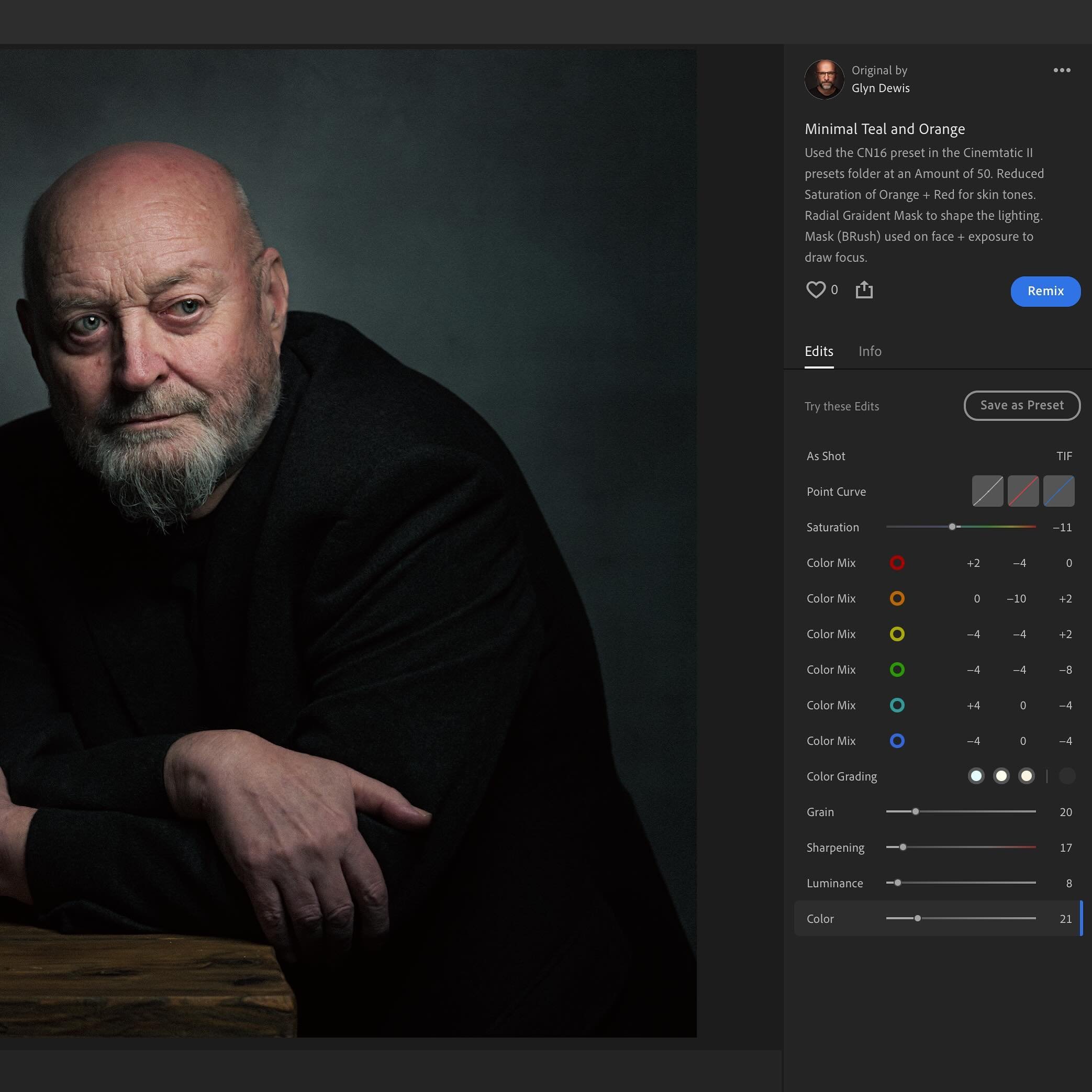 Any Lightroom Classic , Lightroom and Photoshop / Camera Raw users ...

I have just added the finishing touch steps that I used on the recent portrait of my friend Steve Healy onto the Adobe Lightroom Community Page so that you can save as a preset, 