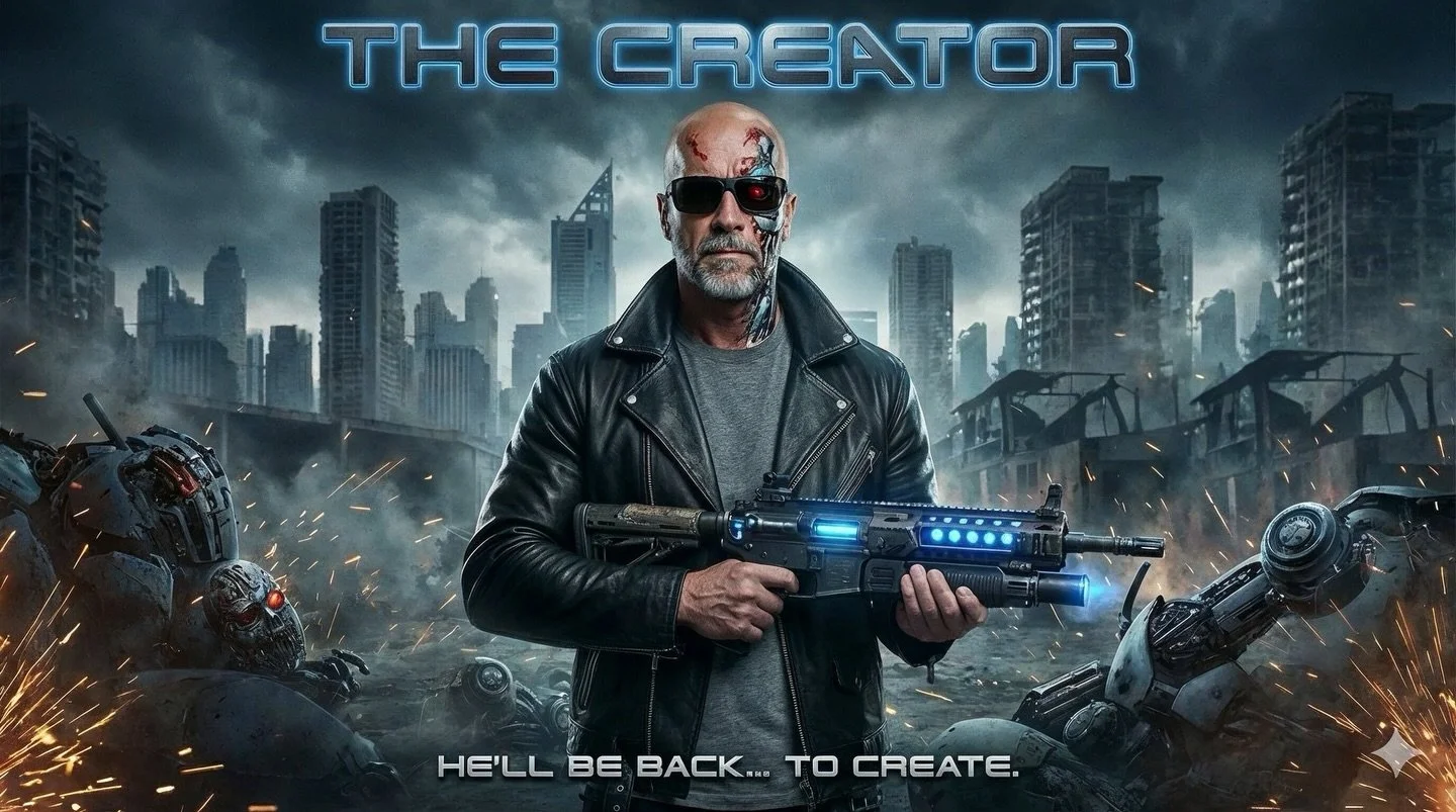 Nano Banana Pro 🍌 &ldquo;Create a poster of me in a parody of a movie based on The Terminator but called The Creator&rdquo; 😃