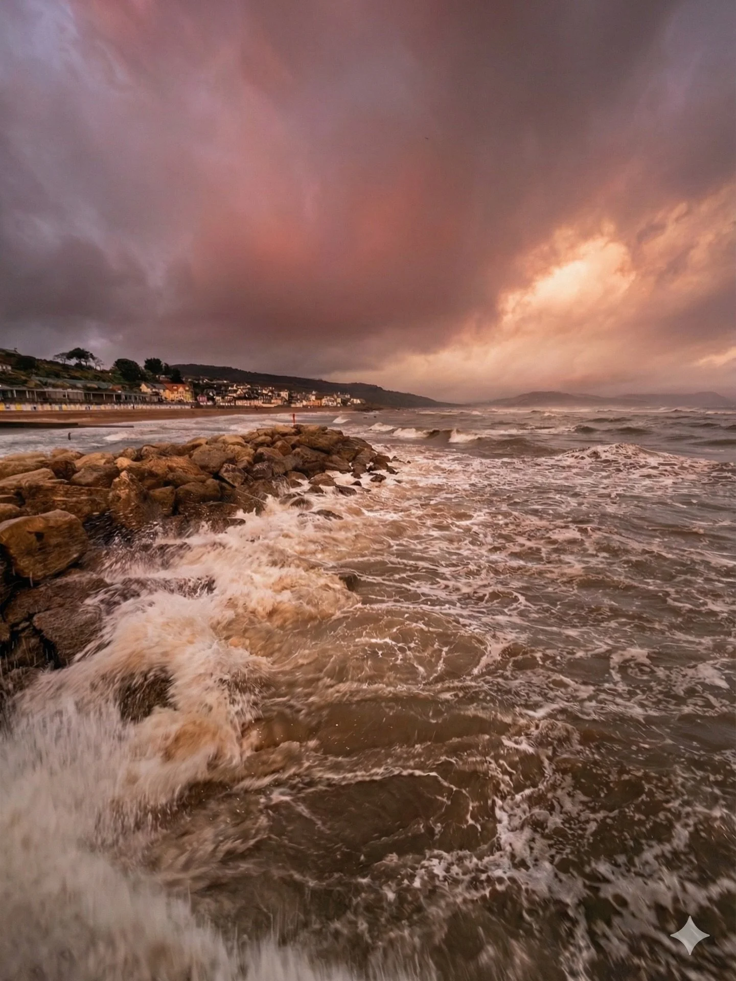 Date Night yesterday and the earlier storm delivered an extra treat at sunset. Rain stopped, the sun broke through and wow &hellip; the colour in the sky at Lyme Regis. 

Outstanding meal (as usual) at @thelymebaycafe and being asked if we&rsquo;d li