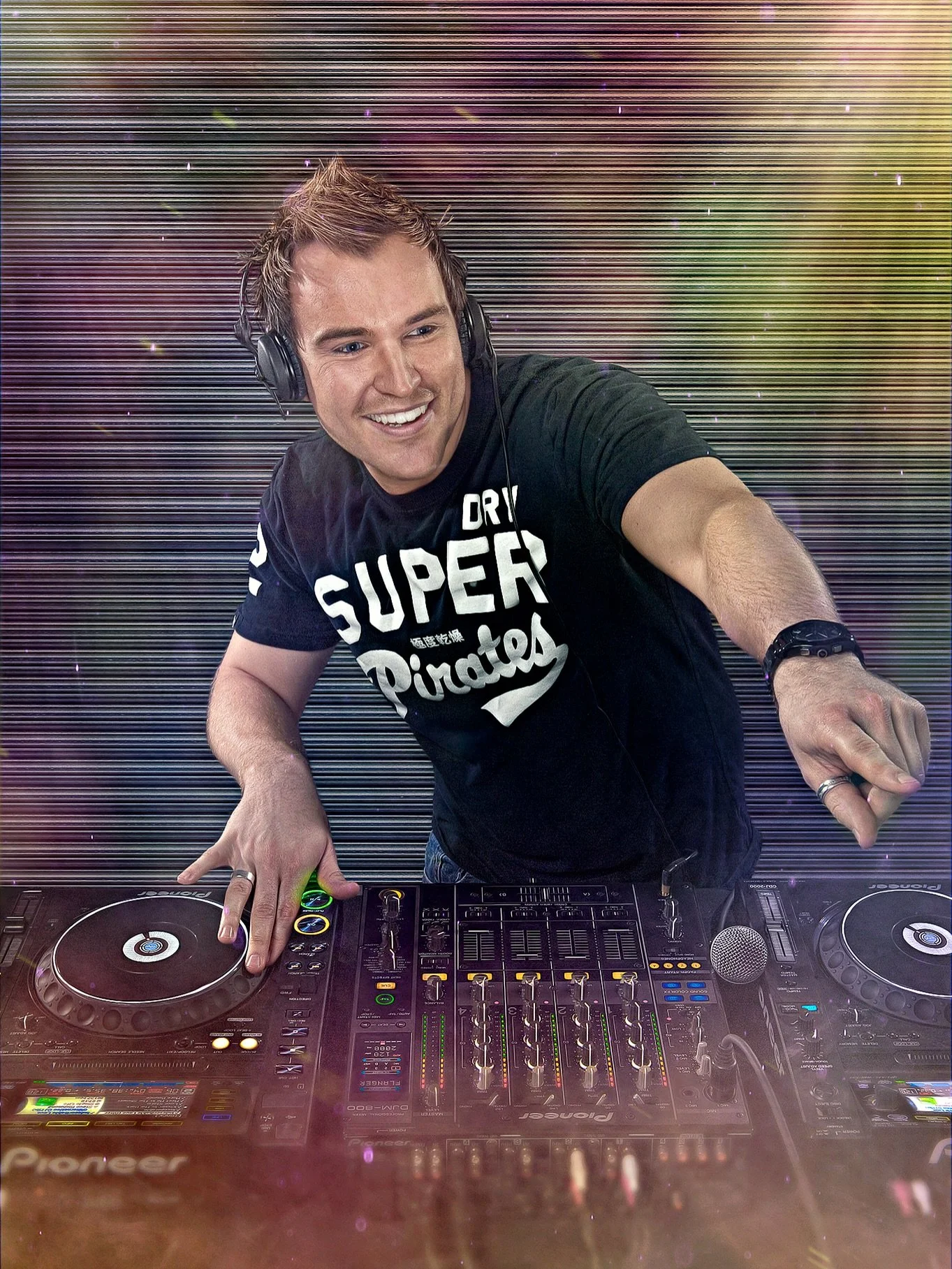 Looking back on some early images; this one a paid / client job from 14 years ago for promotional material. Photographed in the studio but when unpacking and setting up the mixing deck, he realised he&rsquo;d left the power lead at home. This meant A