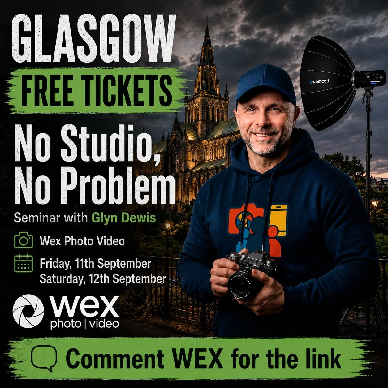 If you&rsquo;re in GLASGOW and you&rsquo;re into Photography, I&rsquo;ll be with @wexphotovideo for their Roadshow and presenting a seminar on portrait photography on THURSDAY, 3rd September 👍🏻

🚨 Comments &ldquo;WEX&rdquo; and I&rsquo;ll send you
