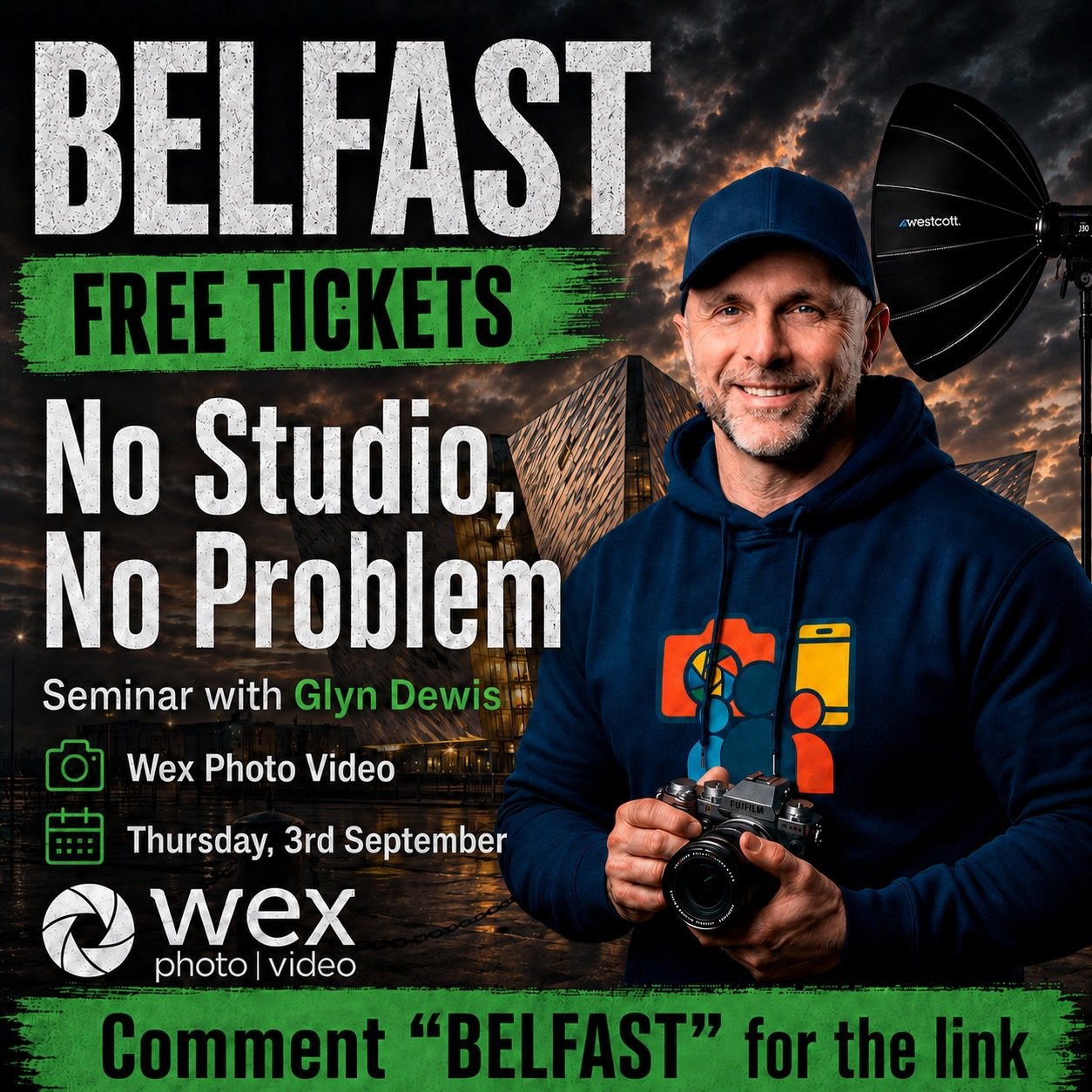 If you&rsquo;re in BELFAST and you&rsquo;re into Photography, I&rsquo;ll be with @wexphotovideo for their Roadshow and presenting a seminar on portrait photography on THURSDAY, 3rd September 👍🏻

🚨 Comments &ldquo;BELFAST&rdquo; and I&rsquo;ll send