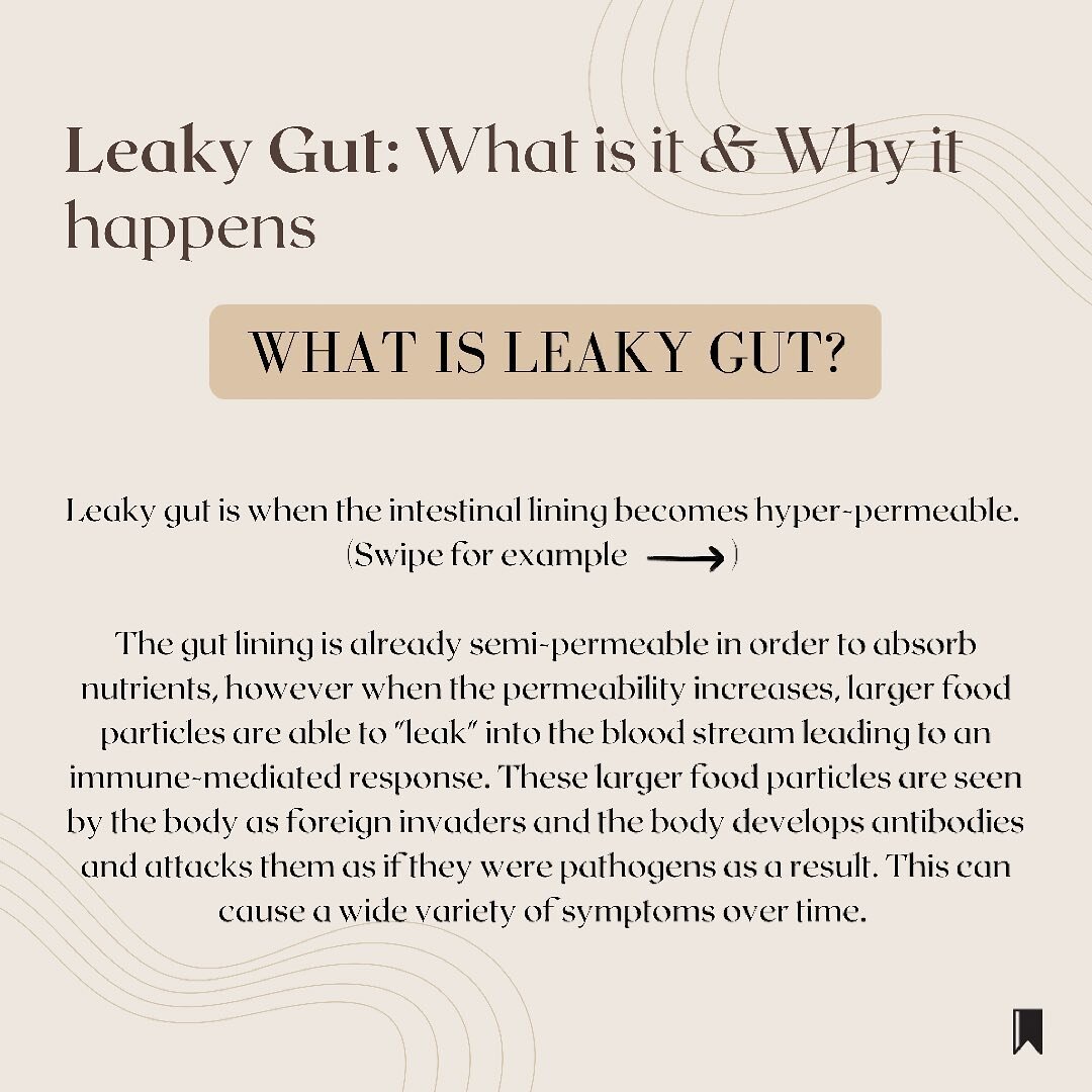 Have you ever heard the term &ldquo;leaky gut&rdquo; but never really knew what it was? Hopefully this post helps!
⠀⠀⠀⠀⠀⠀⠀⠀⠀
Symptoms of leaky gut (aka intestinal hyper-permeability) can be vary greatly and might include:
⠀⠀⠀⠀⠀⠀⠀⠀⠀
* IBS/IBD symptoms