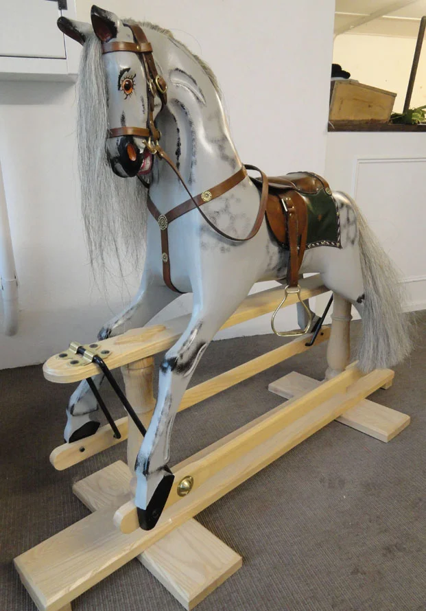 Rocking Horse in Tulip wood, Leather and horse hair