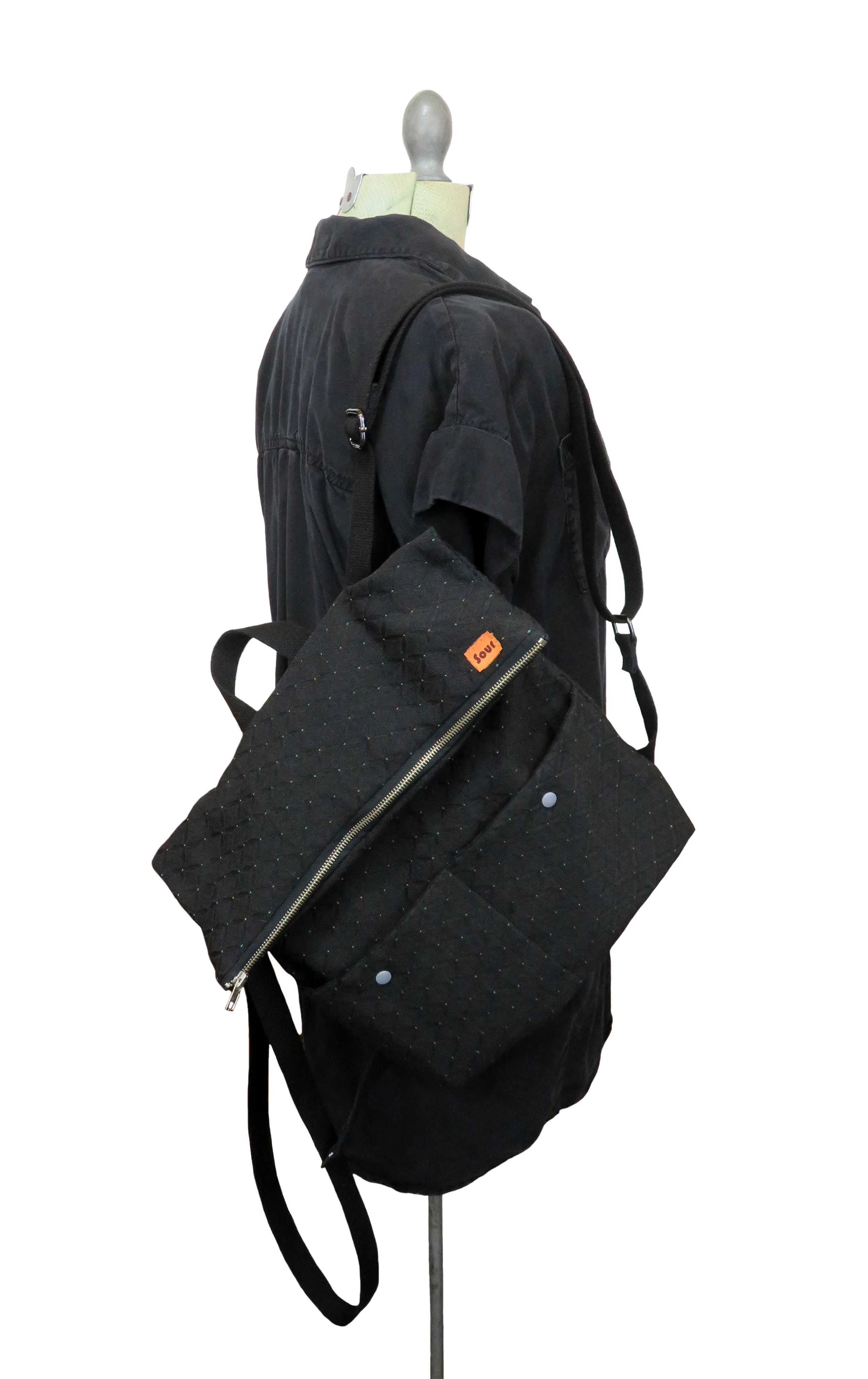 Break At The Bend// Dark Soul Upcycled Fabric Fold Over Backpack