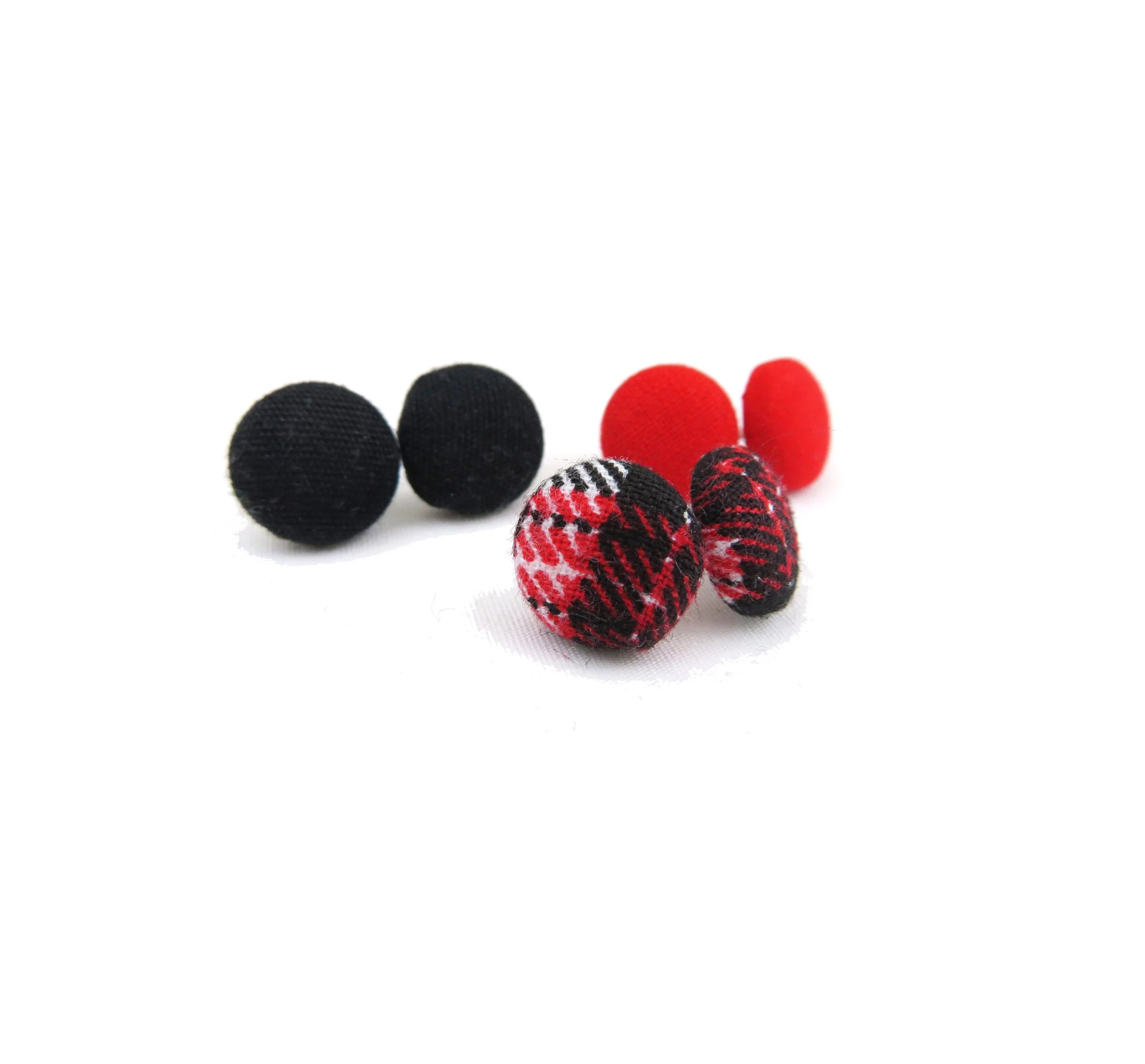 Not So Fancy// Red, Black, Plaid Button Covered Earring Set (3 pairs)