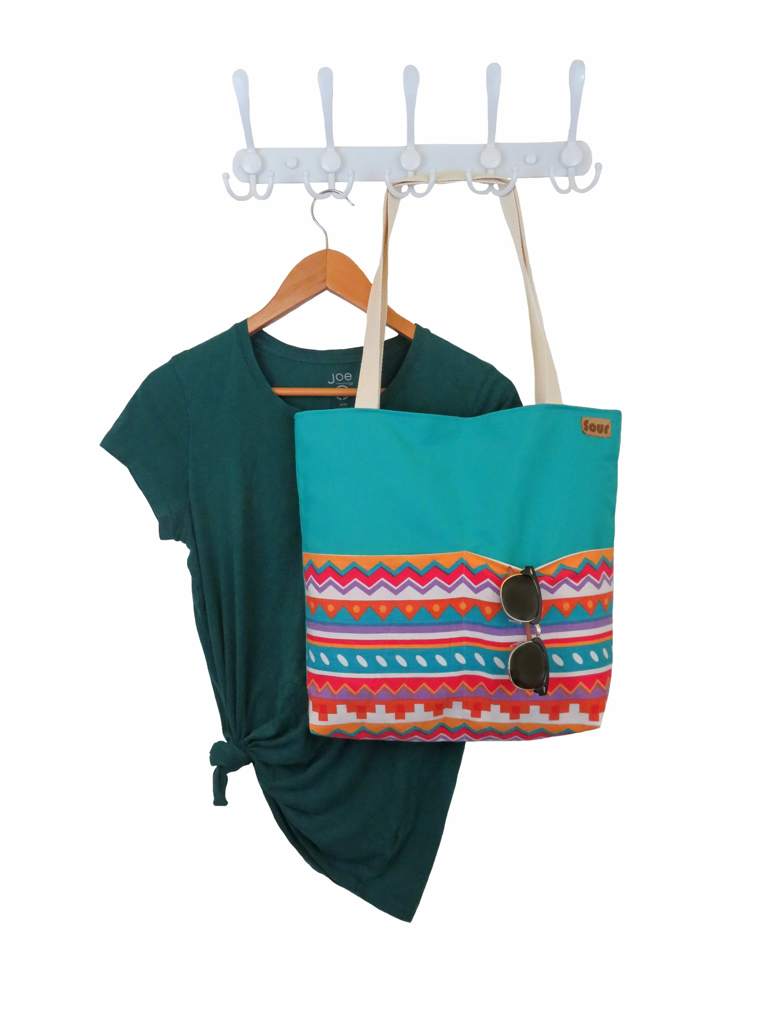 Bitter Sweet// Turquoise and Colorful Southwest Print Tote Bag with Front Pocket
