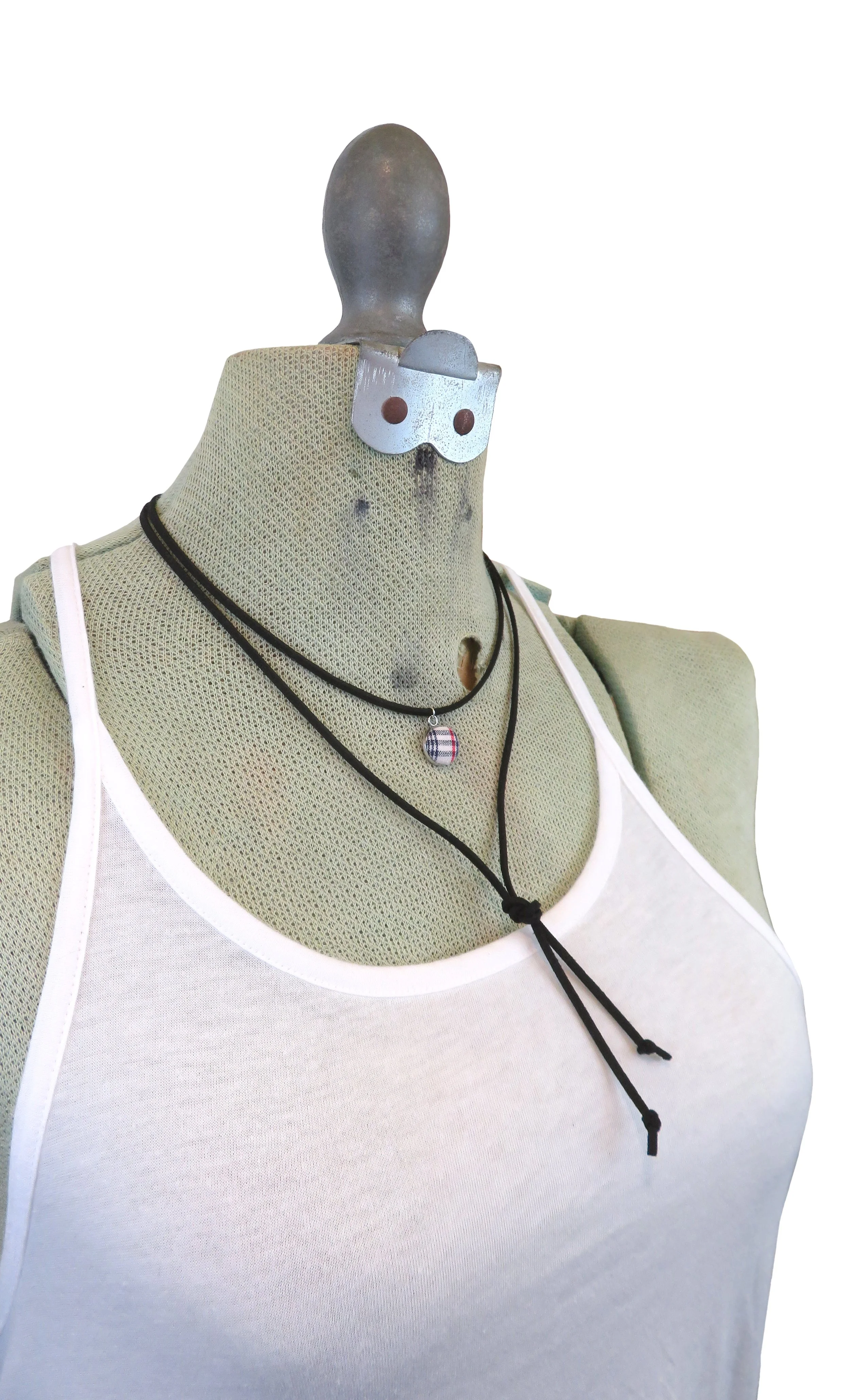 NOT SO FANCY// BUTTON COVERED CHARM FAUX LEATHER WRAP CHOKER 2