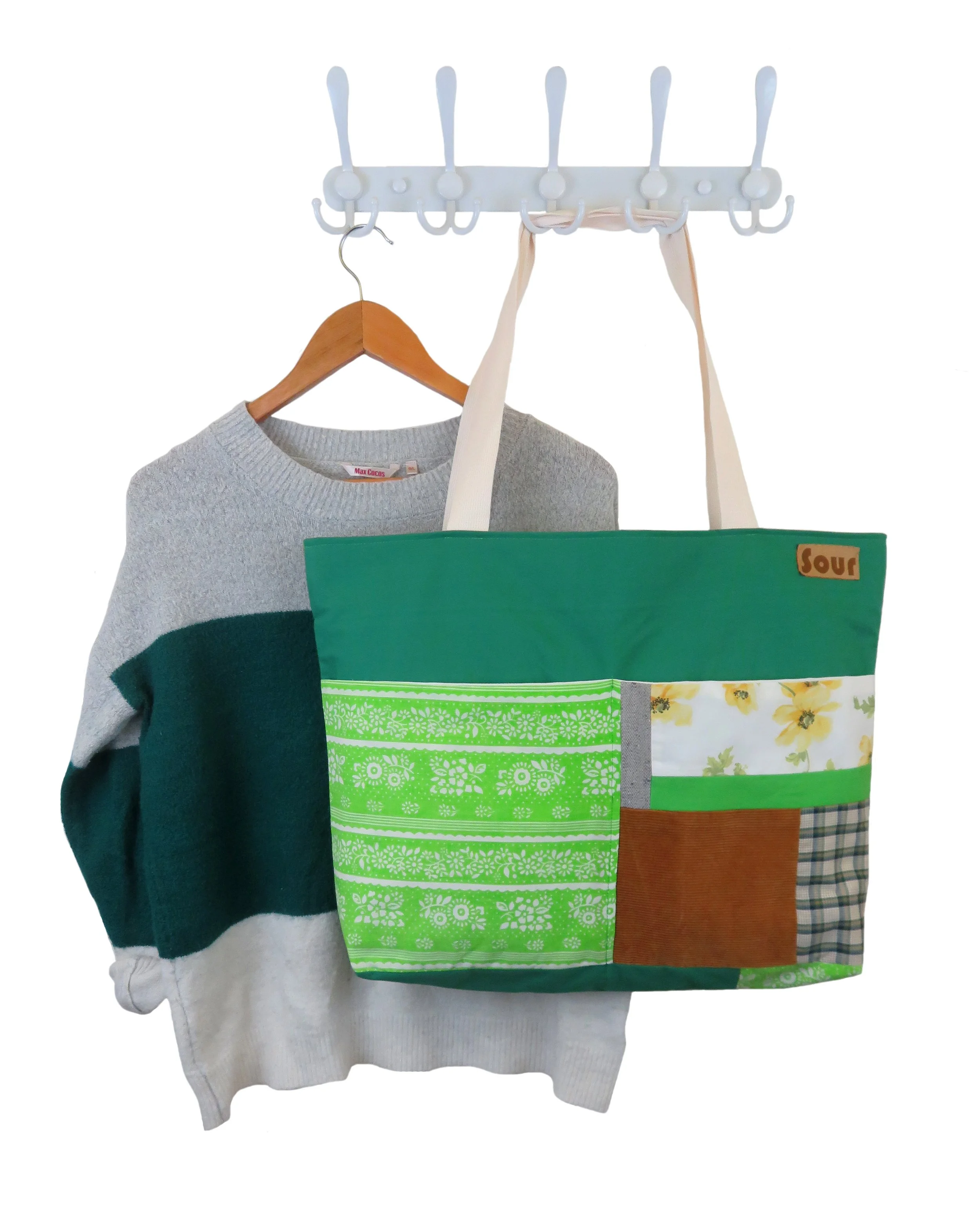 Throwing Shadows// Apple Green , Vintage Green Floral, Caramel Corduroy, Floral and Plaid Market Bag